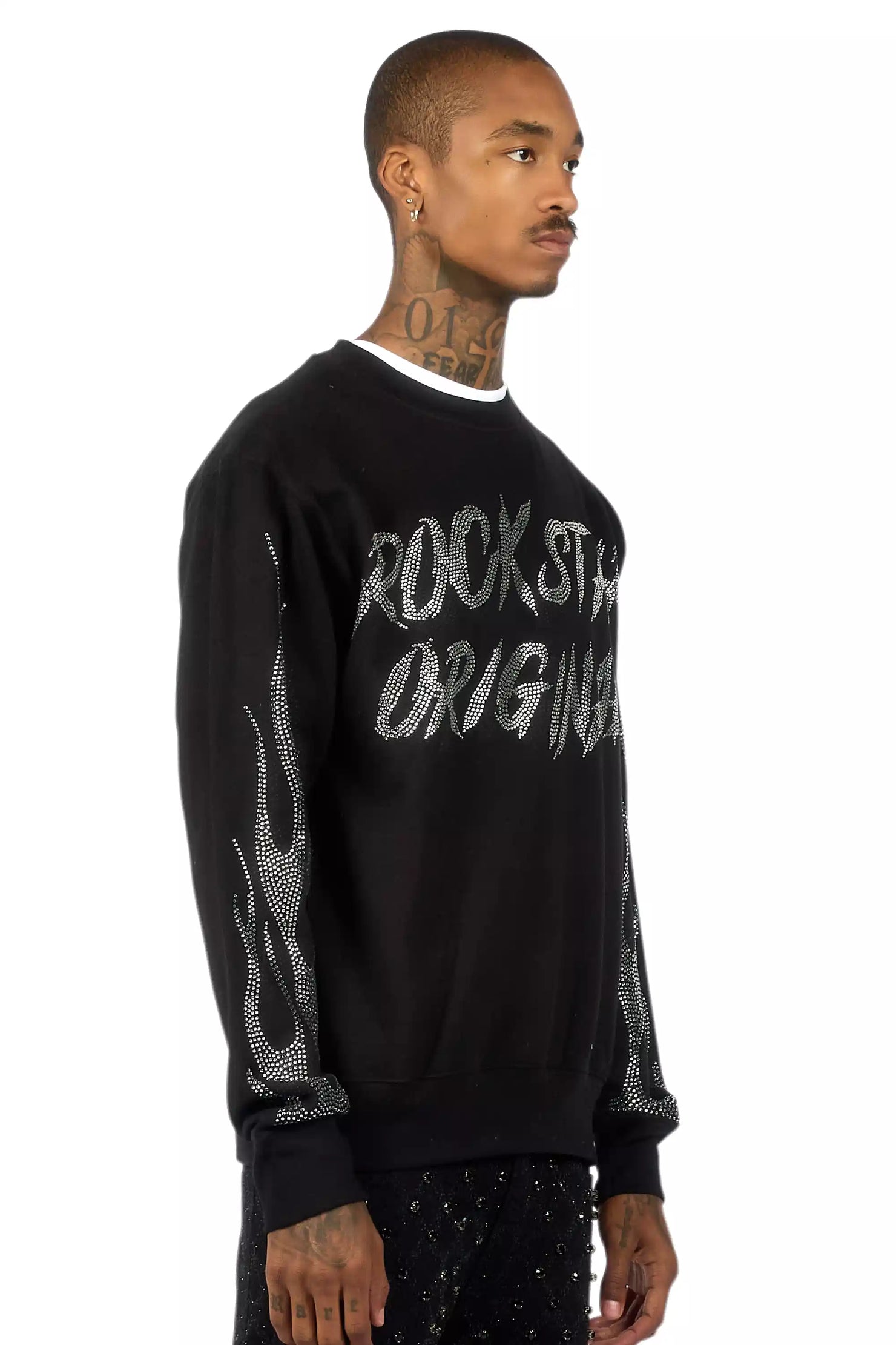 Raizo Black/Silver Rhinestone Crewneck Sweatshirt