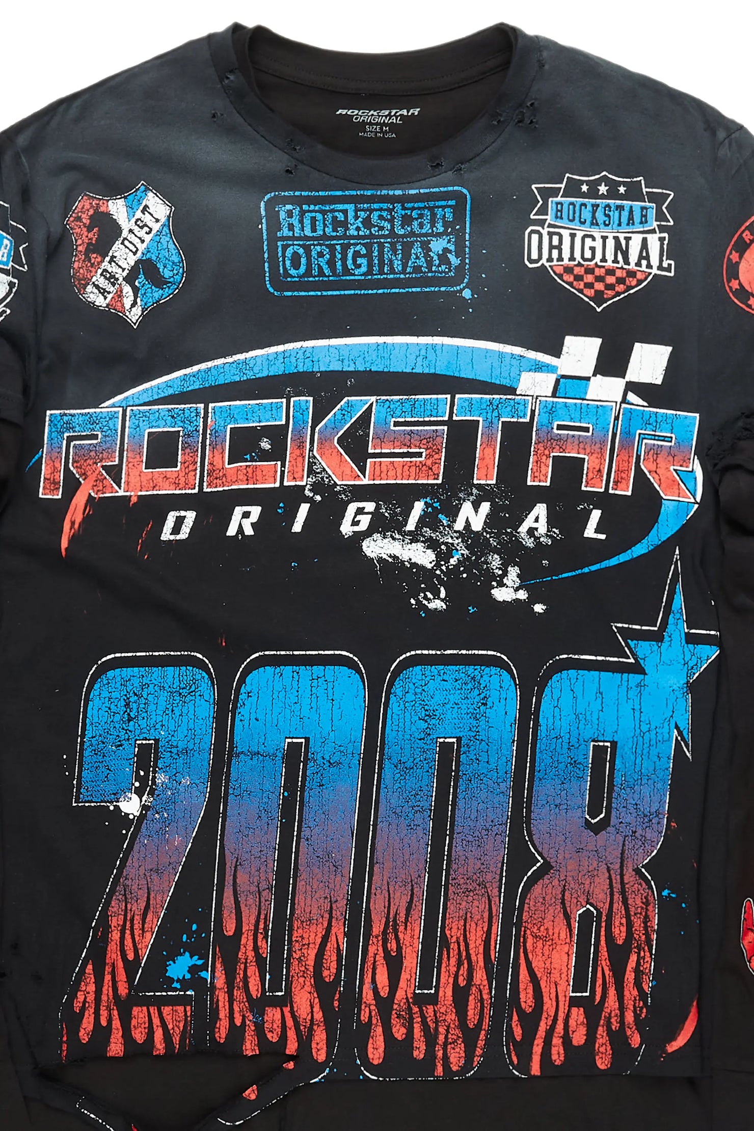 Amos Black Double Layer Long Sleeve Graphic T-Shirt