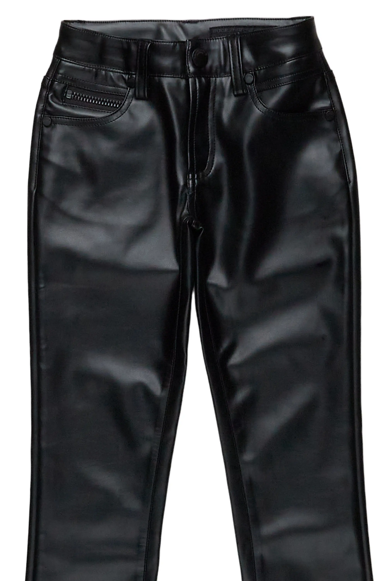 Girls Rikka Black PU Super Stacked Flarer Jean