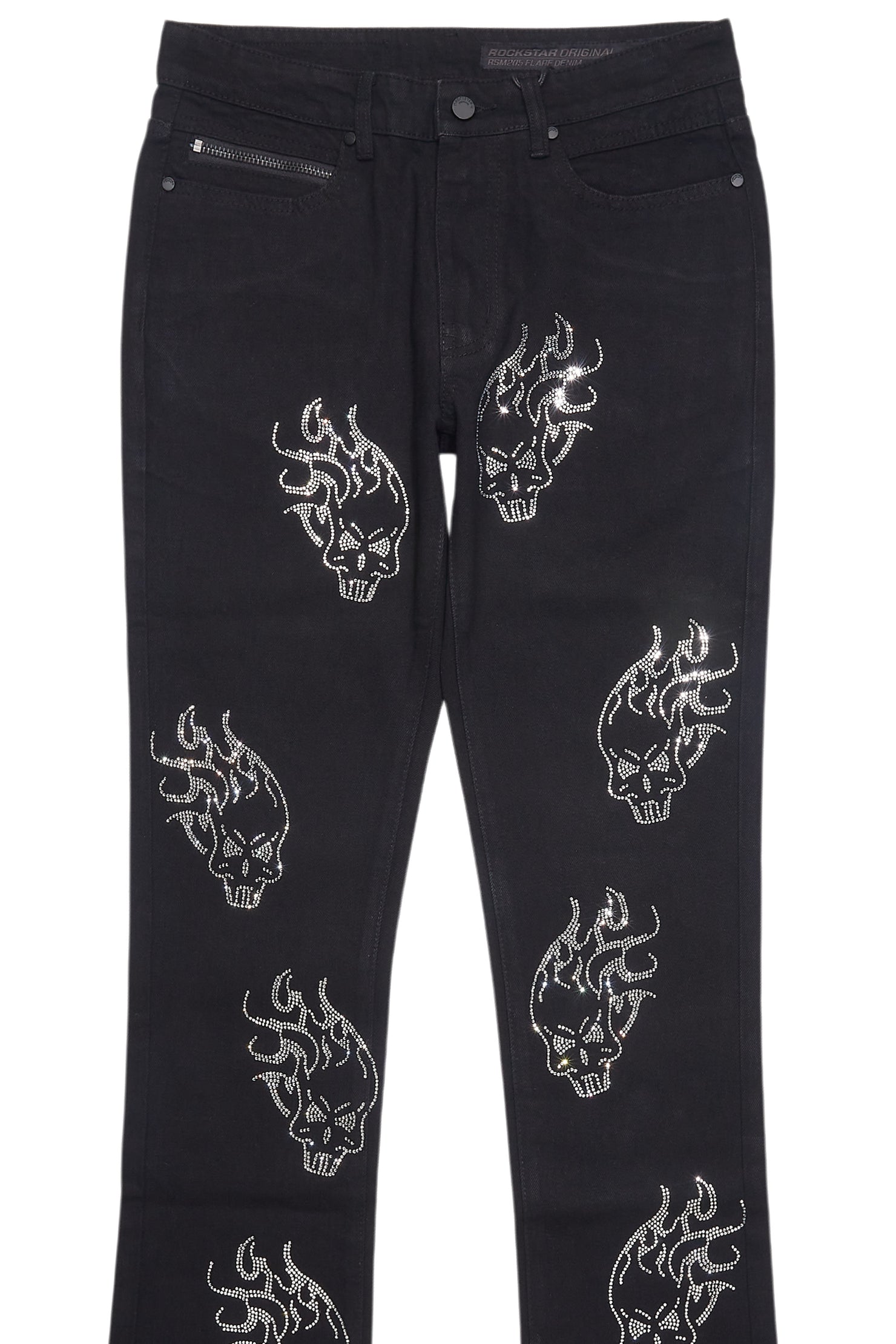 Yari Jet Black Rhinestone Stacked Flare Jean