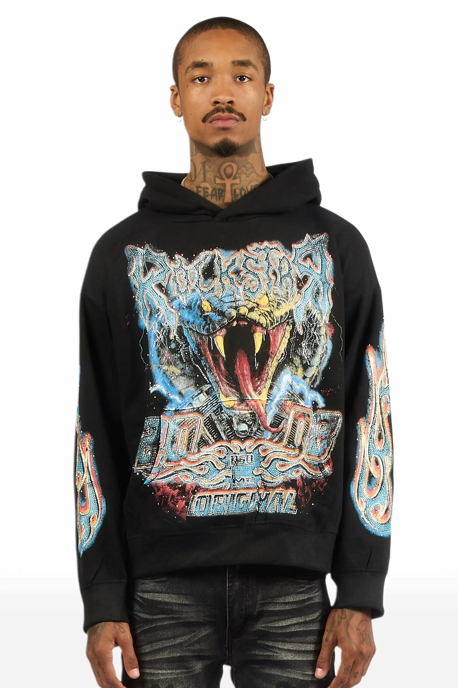 Rhylo Black Rhinestone Oversized Hoodie