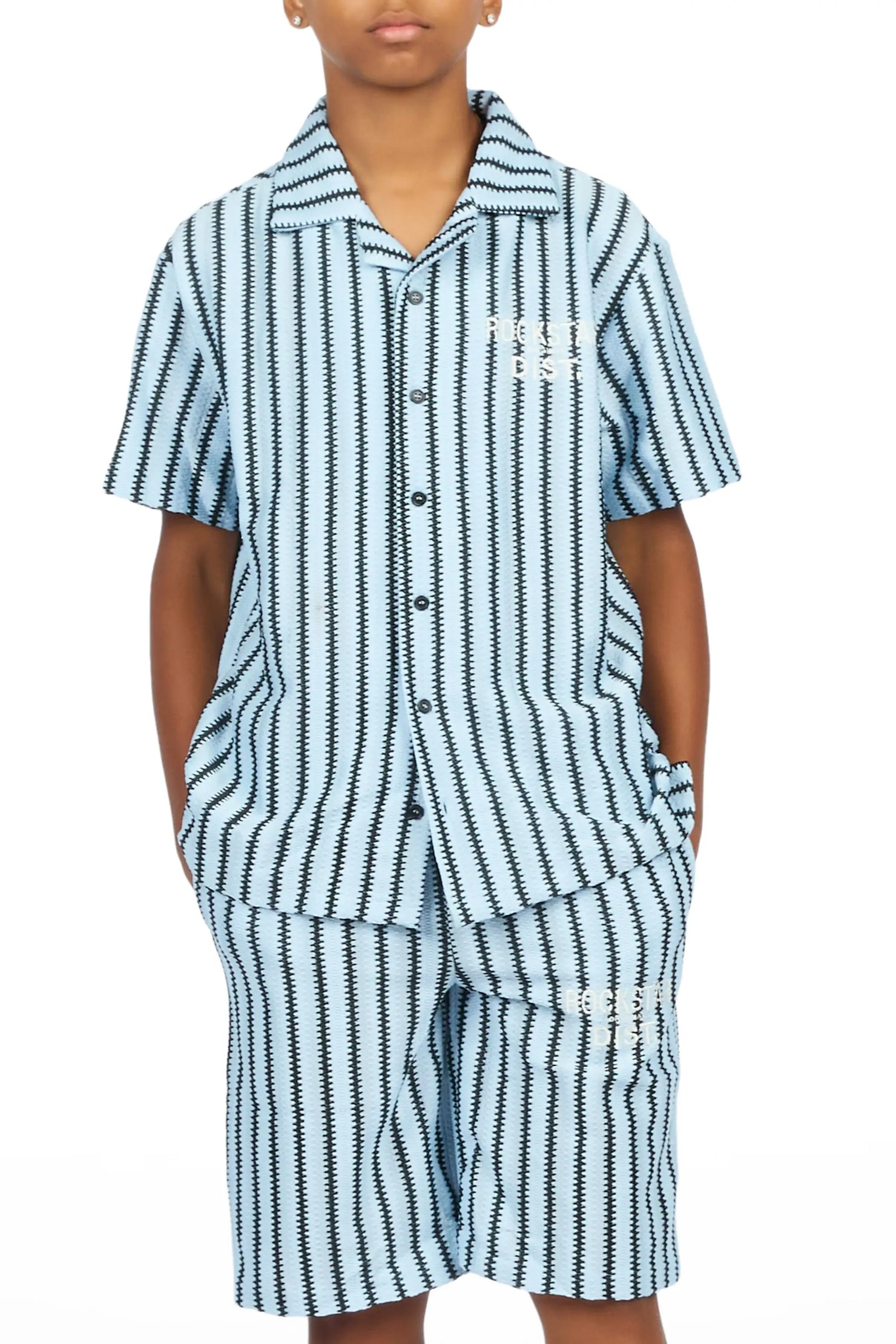 Boys Gerald Black/Light Blue Button Down Shirt/Short Set
