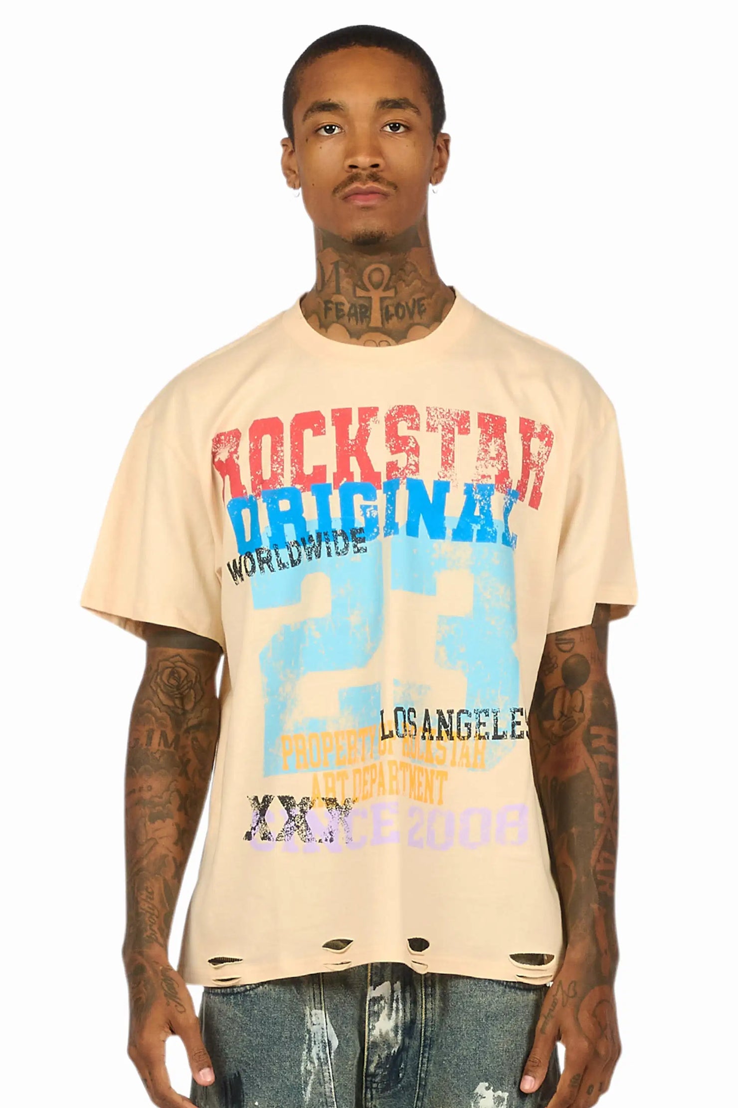 Kyvaris Beige Oversized Graphic T-Shirt