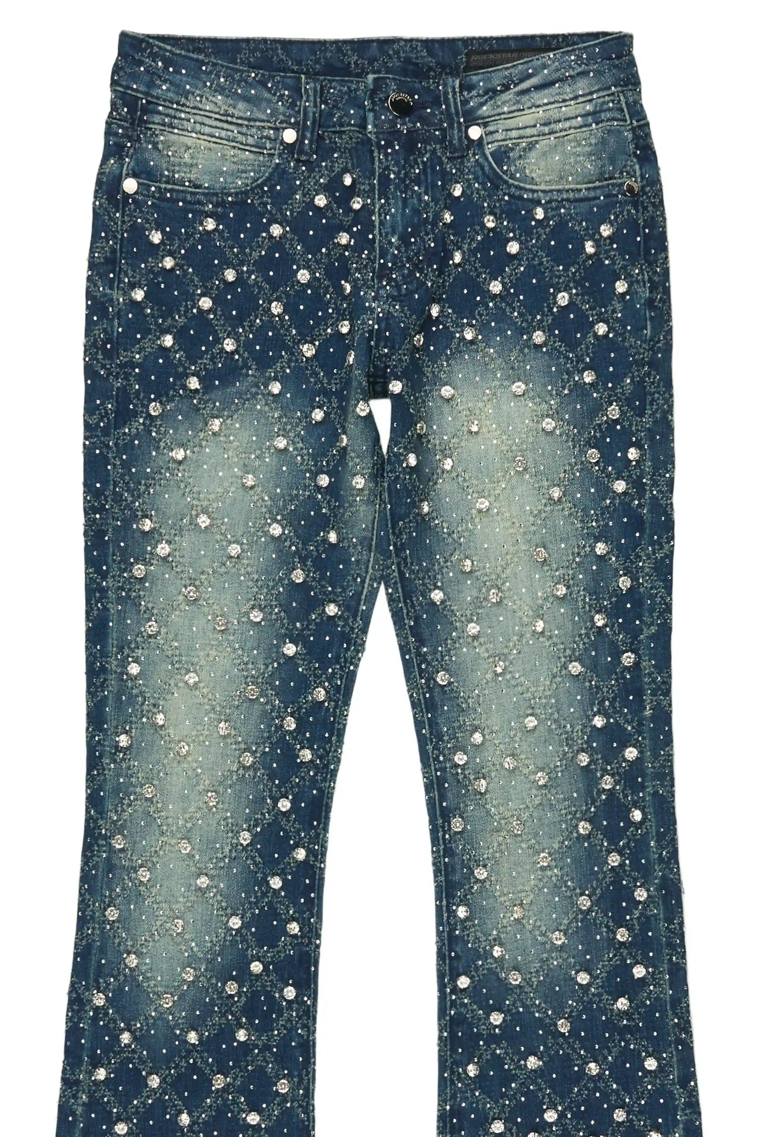 Glit Dark Wash Rhinestone Stacked Flare Jean