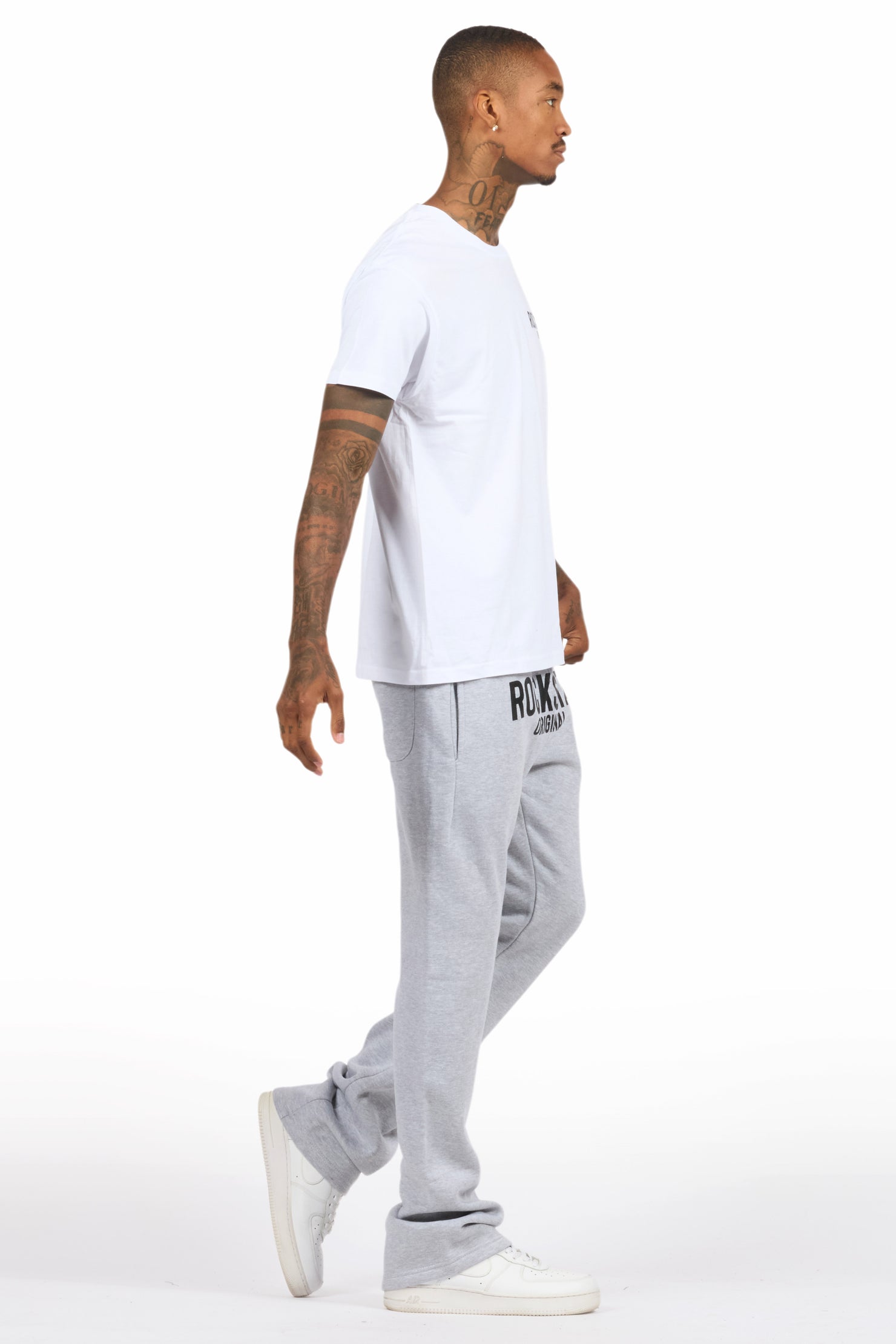 Sana White/Black T-Shirt/Grey Stacked Track Pant Set