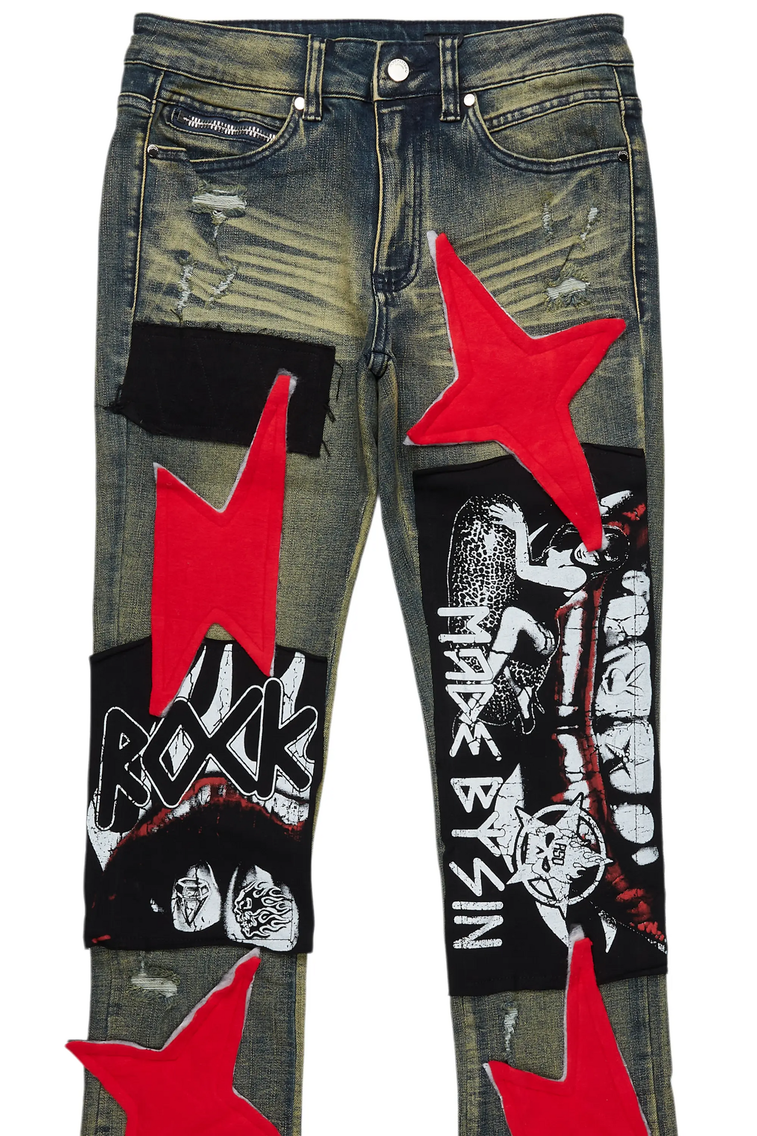 Vadim Blue Patchwork Stacked Flare Jean