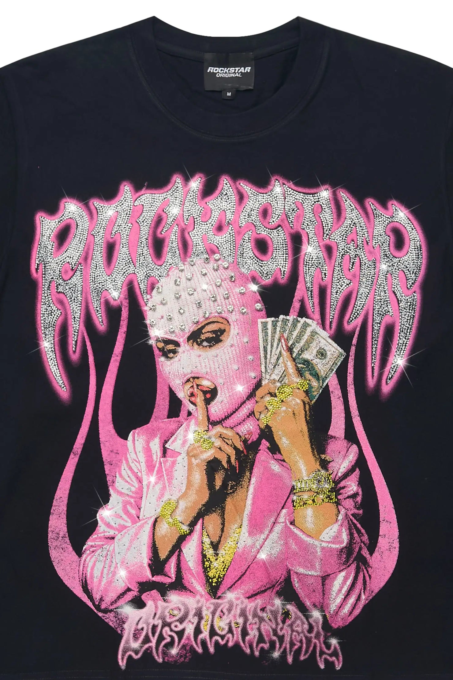 Kookie Black Rhinestone Short Sleeve Tee Shirt