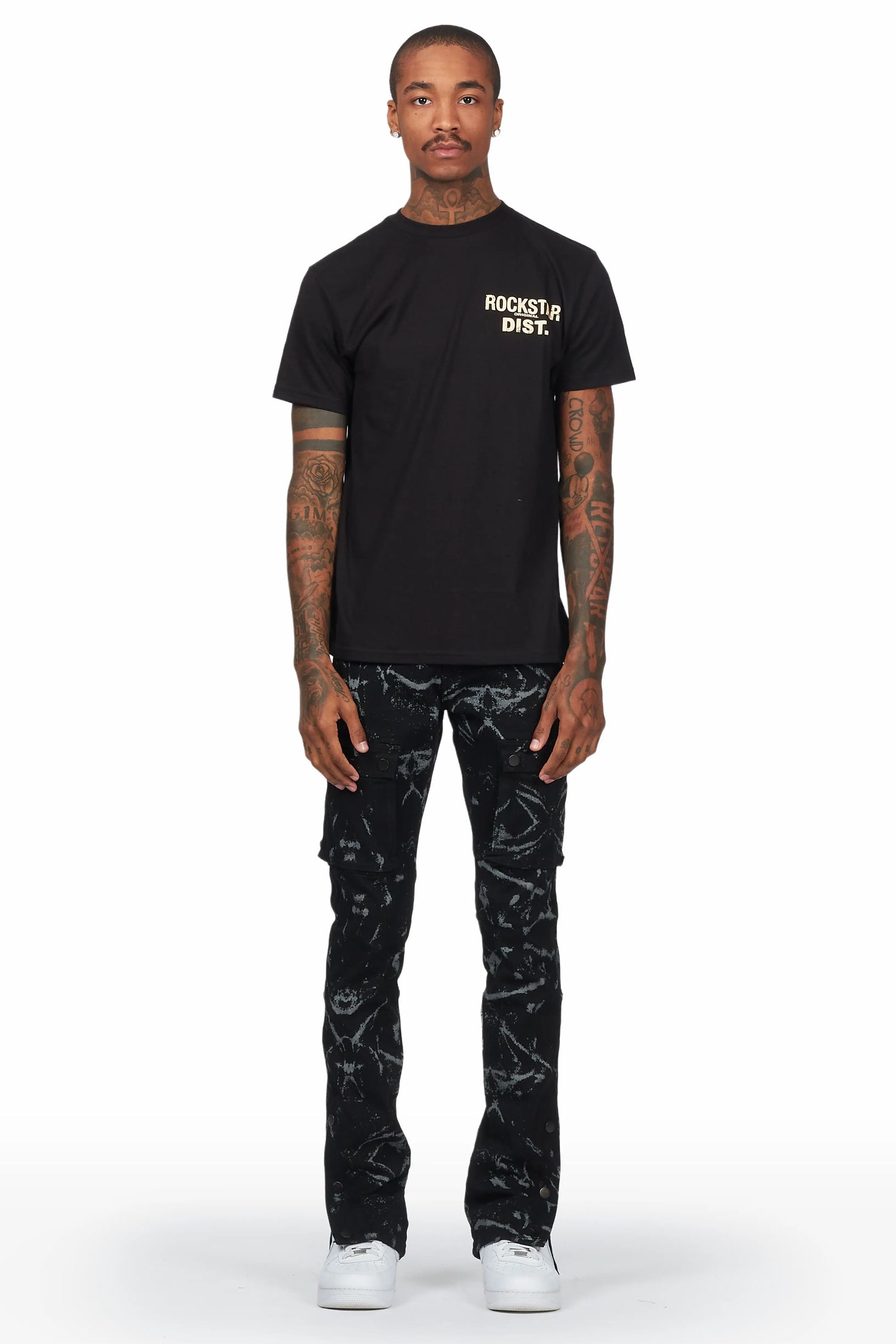 Waage Marble Black Cargo Stacked Flare Jean