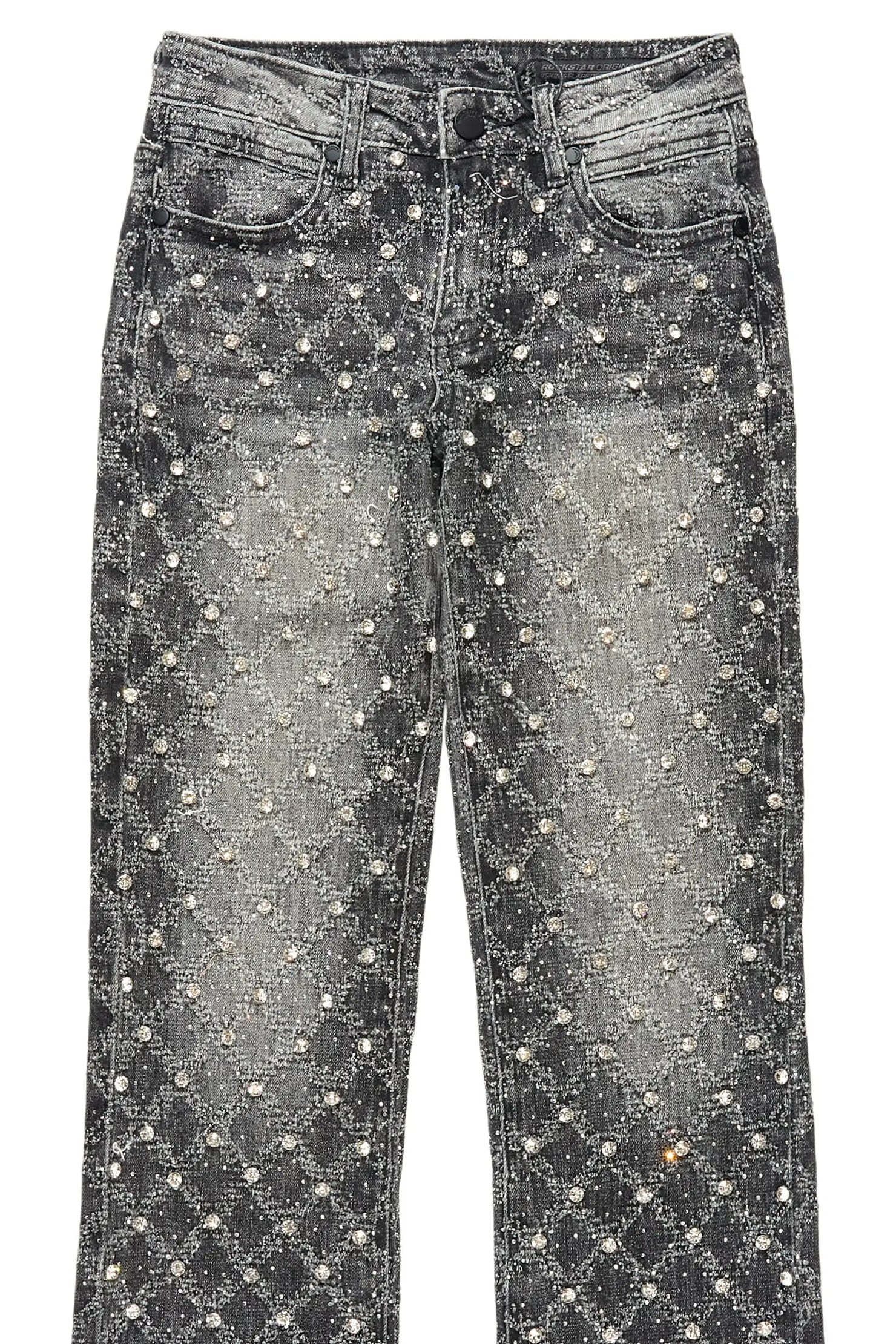 Boys Glit Grey Rhinestone Stacked Flare Jean
