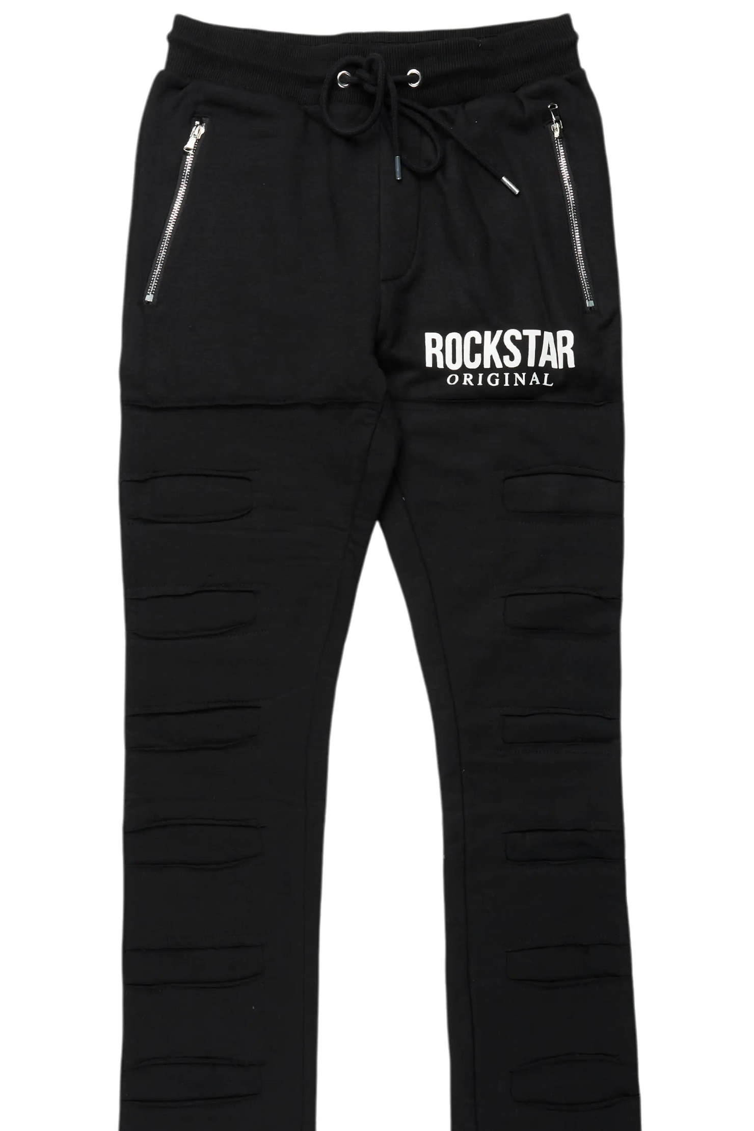 Emilio Black Stacked Flare Track Pant