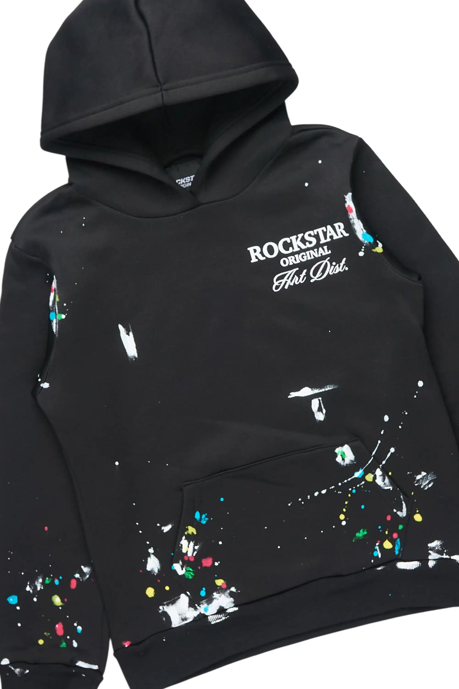 Boys Rockstar Art Dist. 2.0 Black/White Hoodie/Stacked Flare Track Set