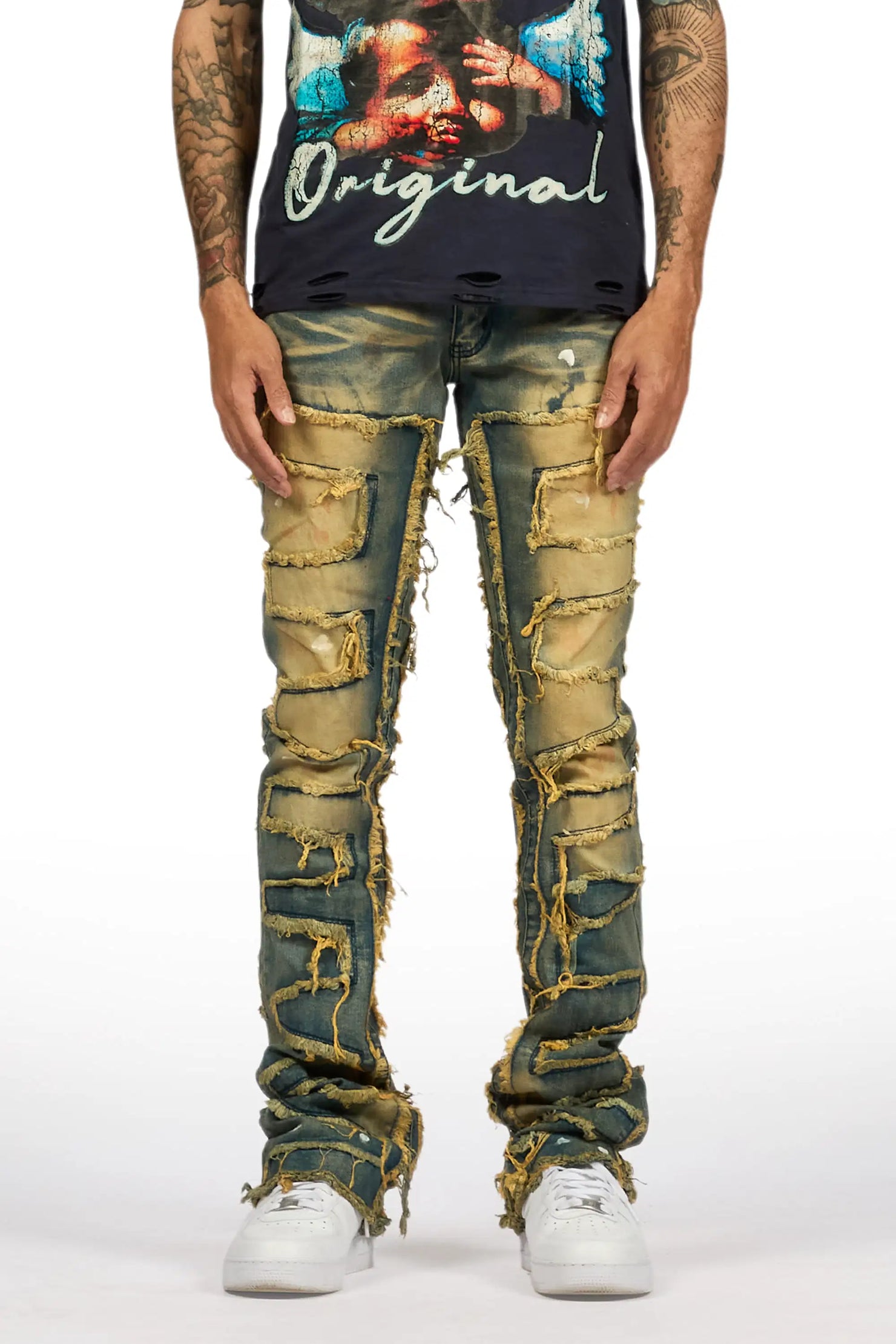 Shake Tint Dirty Blue Stacked Flare Jean