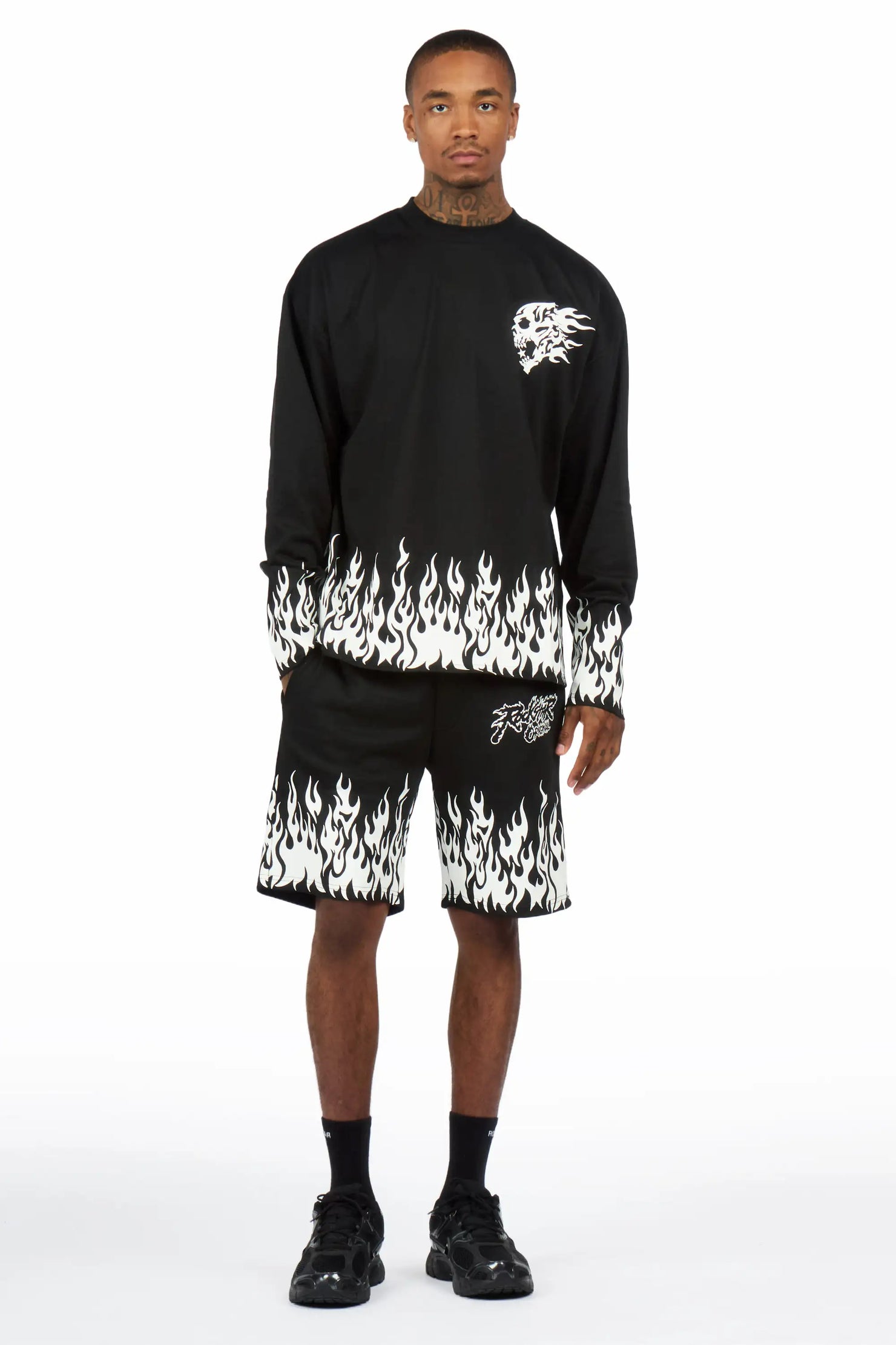 Bubble Black/White Long Sleeve T-Shirt/Short Set