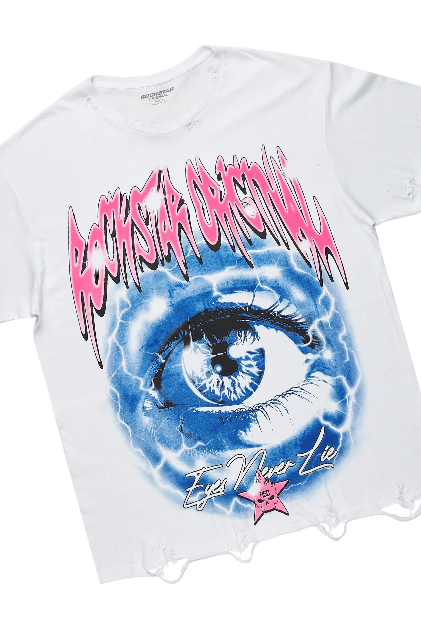 Pello White Oversized T-Shirt & Lakyn Light Blue Stacked Flare Jean Bundle