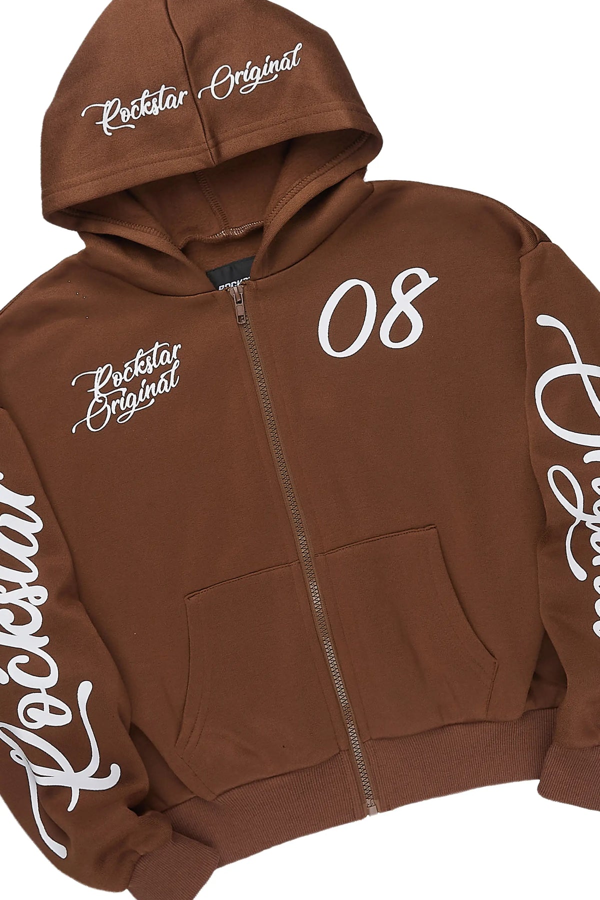 Girls Hanifa Chocolate Zip Up Hoodie Relaxed Pant Track Set