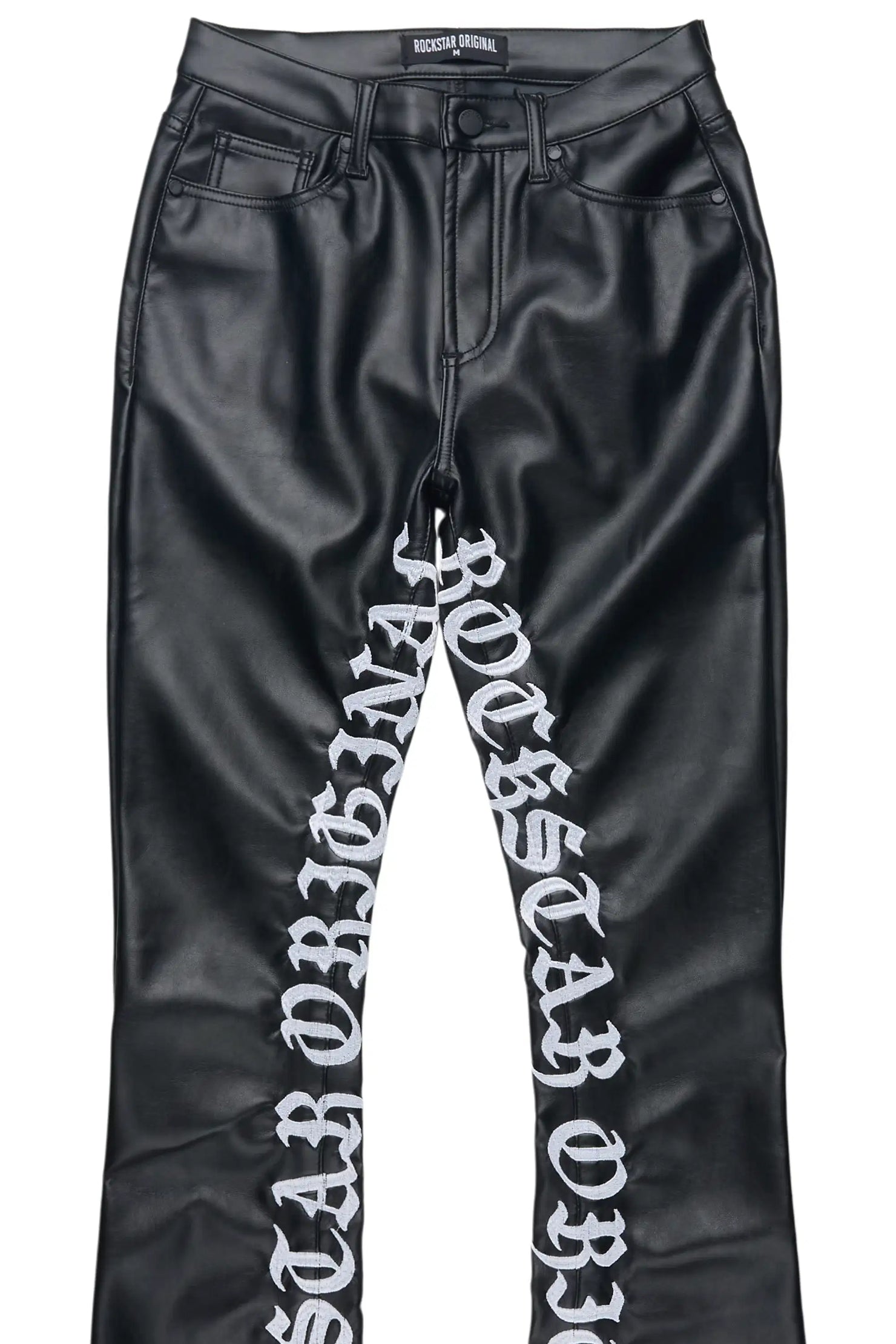 Jeericah Black PU Stacked Flare Pant