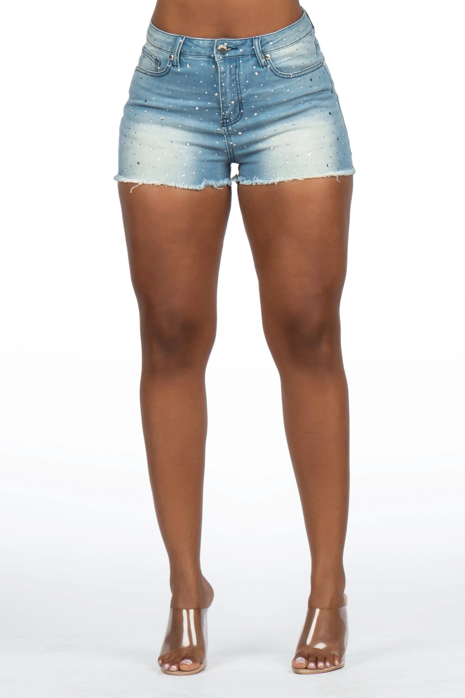 Kelle Light Wash Rhinestone Booty Short
