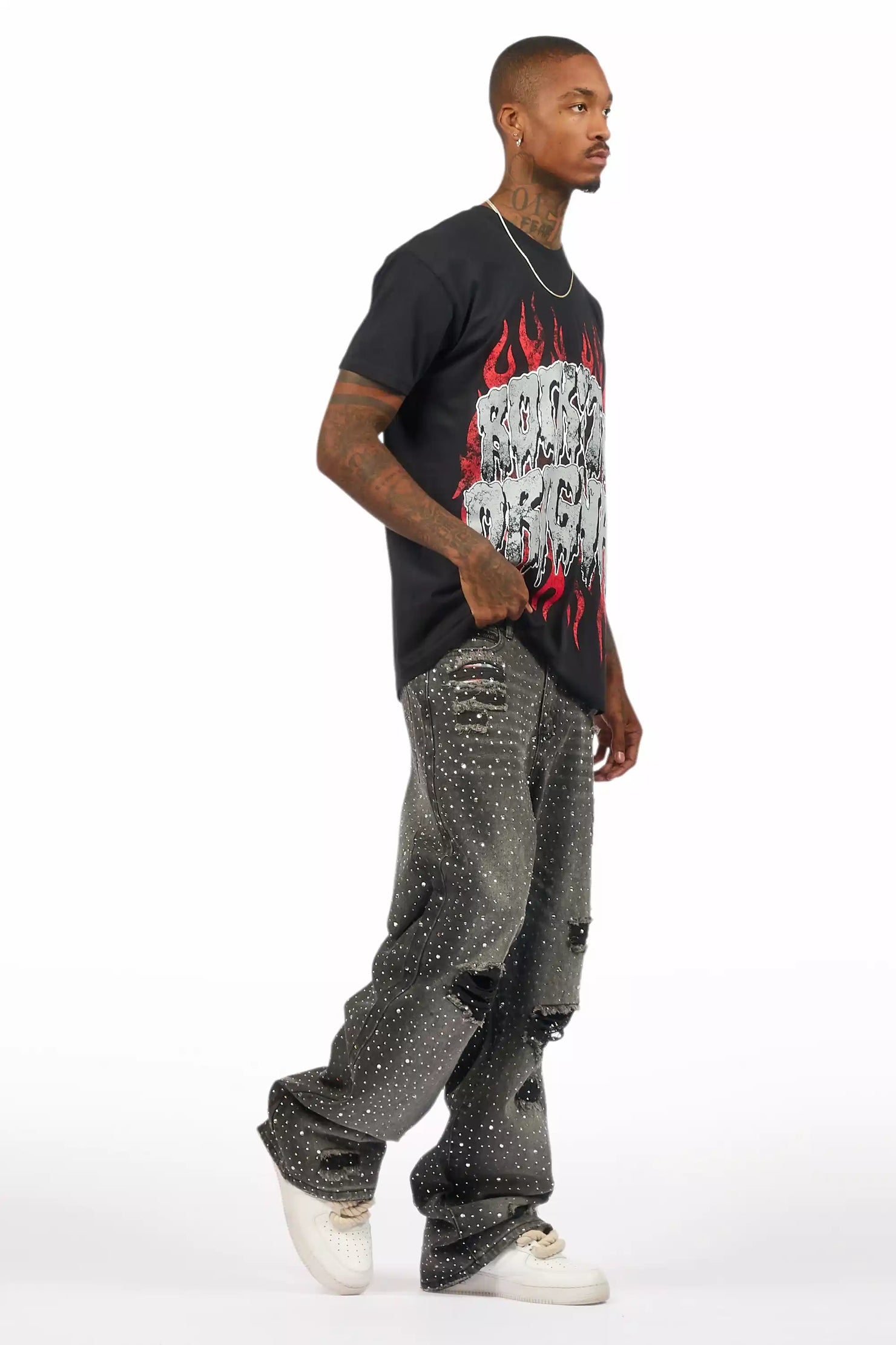 Discolite Rhinestone Grey Baggy Jean