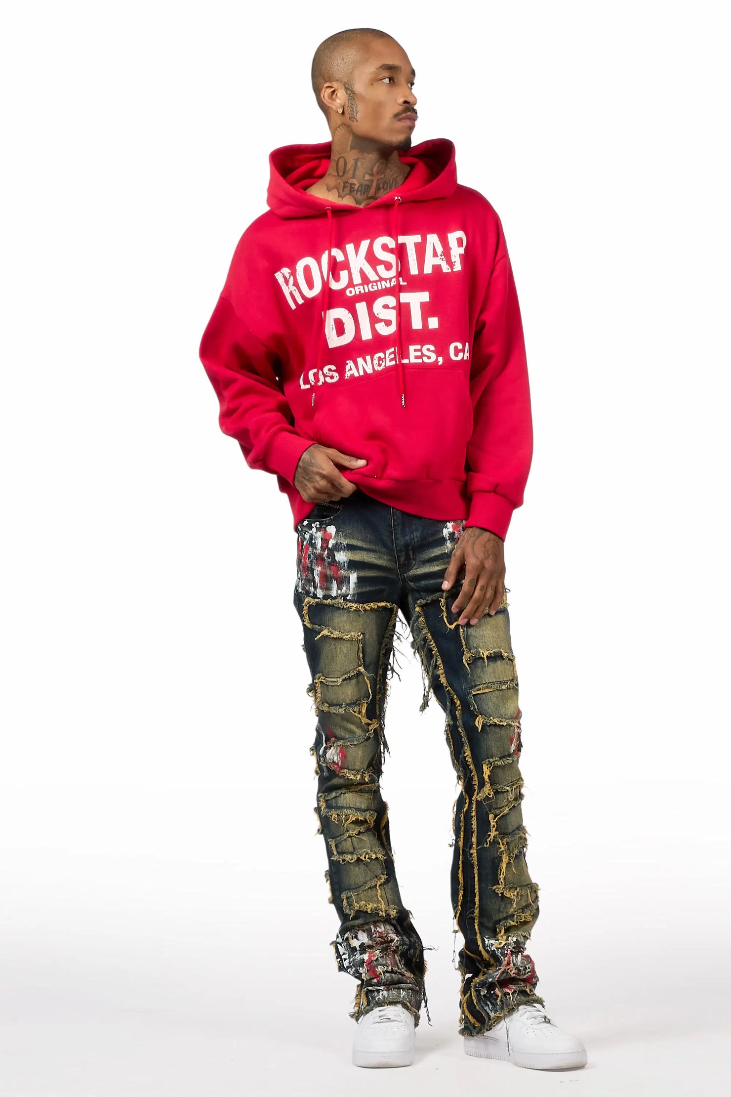 Saxon Red/Tint Hoodie/Stacked Flare Jean Set