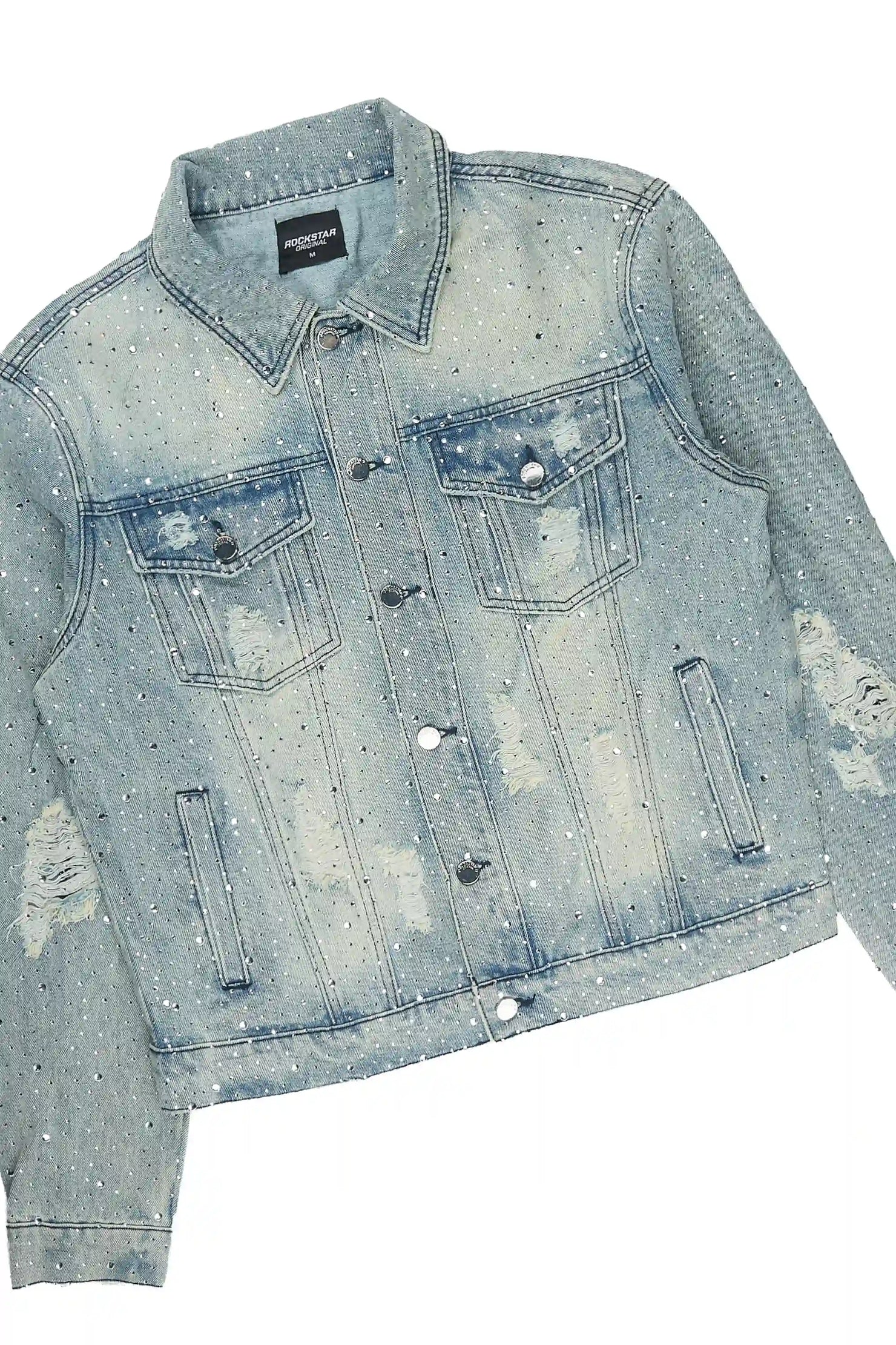 Discolite Tint Blue Rhinestone Denim Jacket/Baggy Jean Set