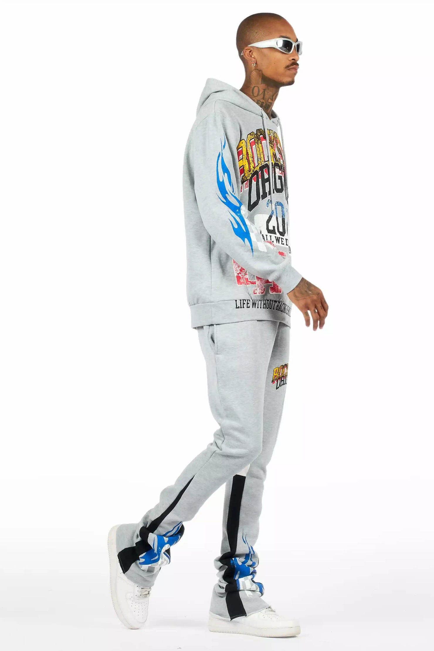 Colorful Race Heather Grey/Black Hoodie Stacked Track Set