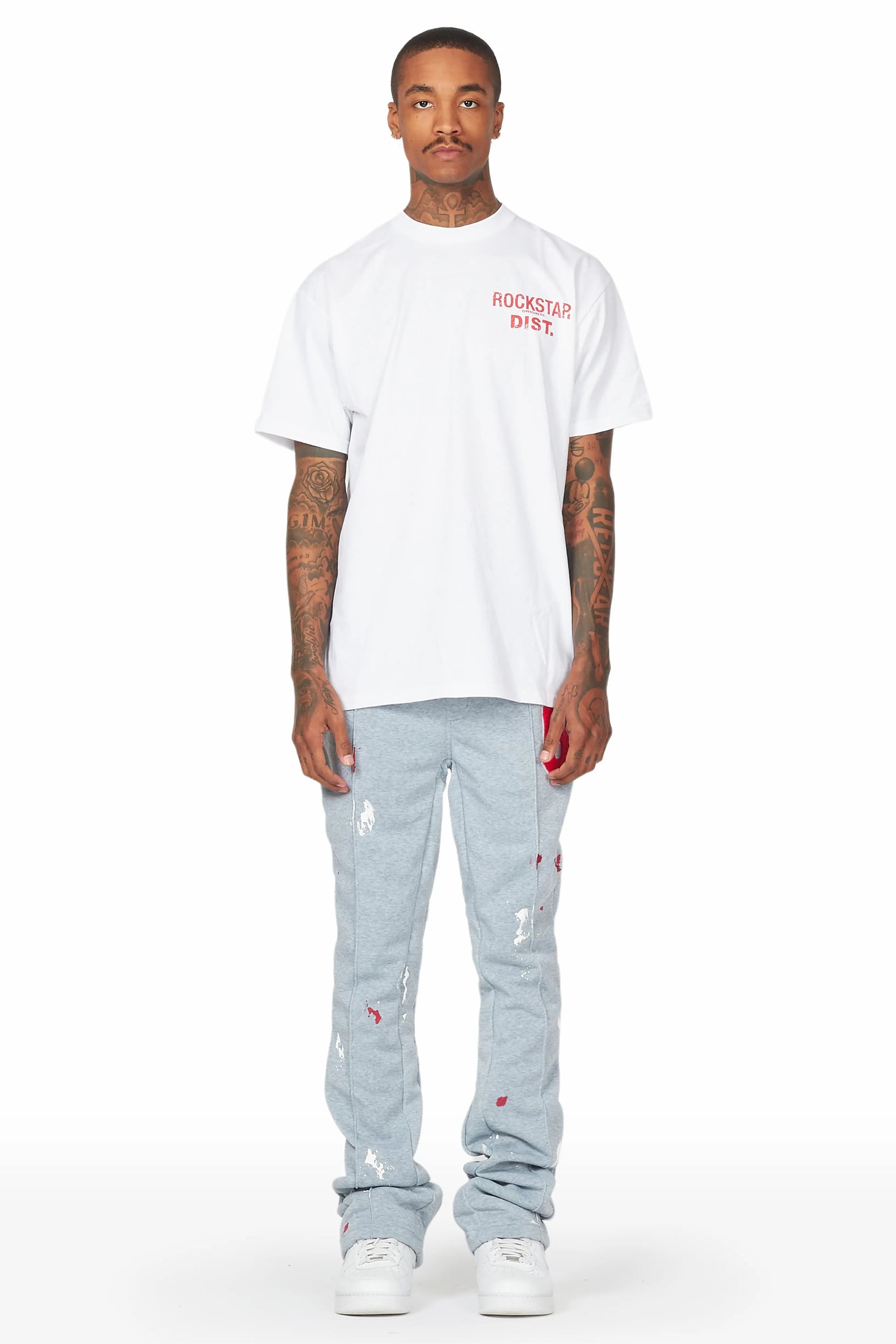 Luka Heather Grey Patchwork Stacked Flare Pants