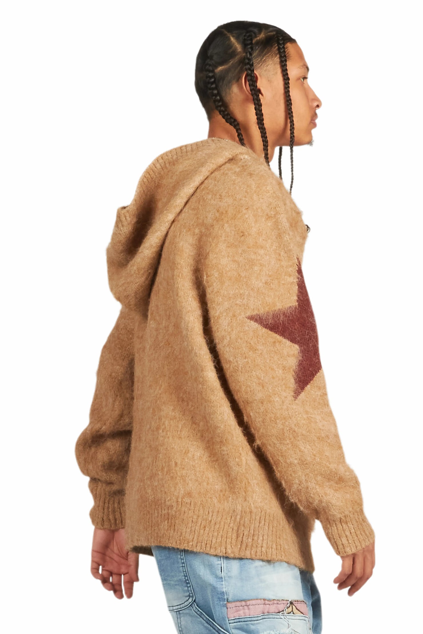 States Brown Graphic Knitted Mohair Hoodie