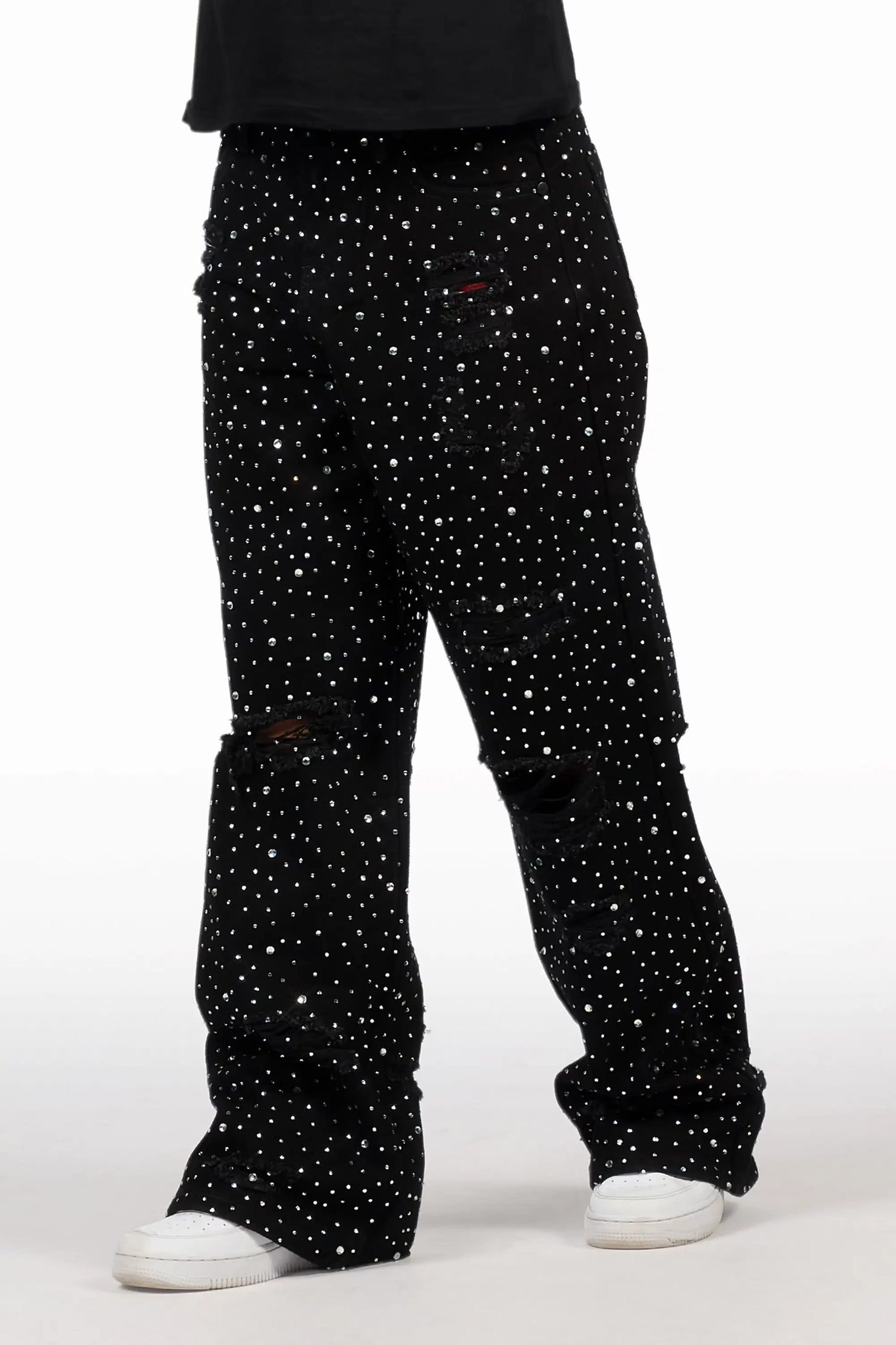 Boys Discolite Jet Black Rhinestone Baggy Jean