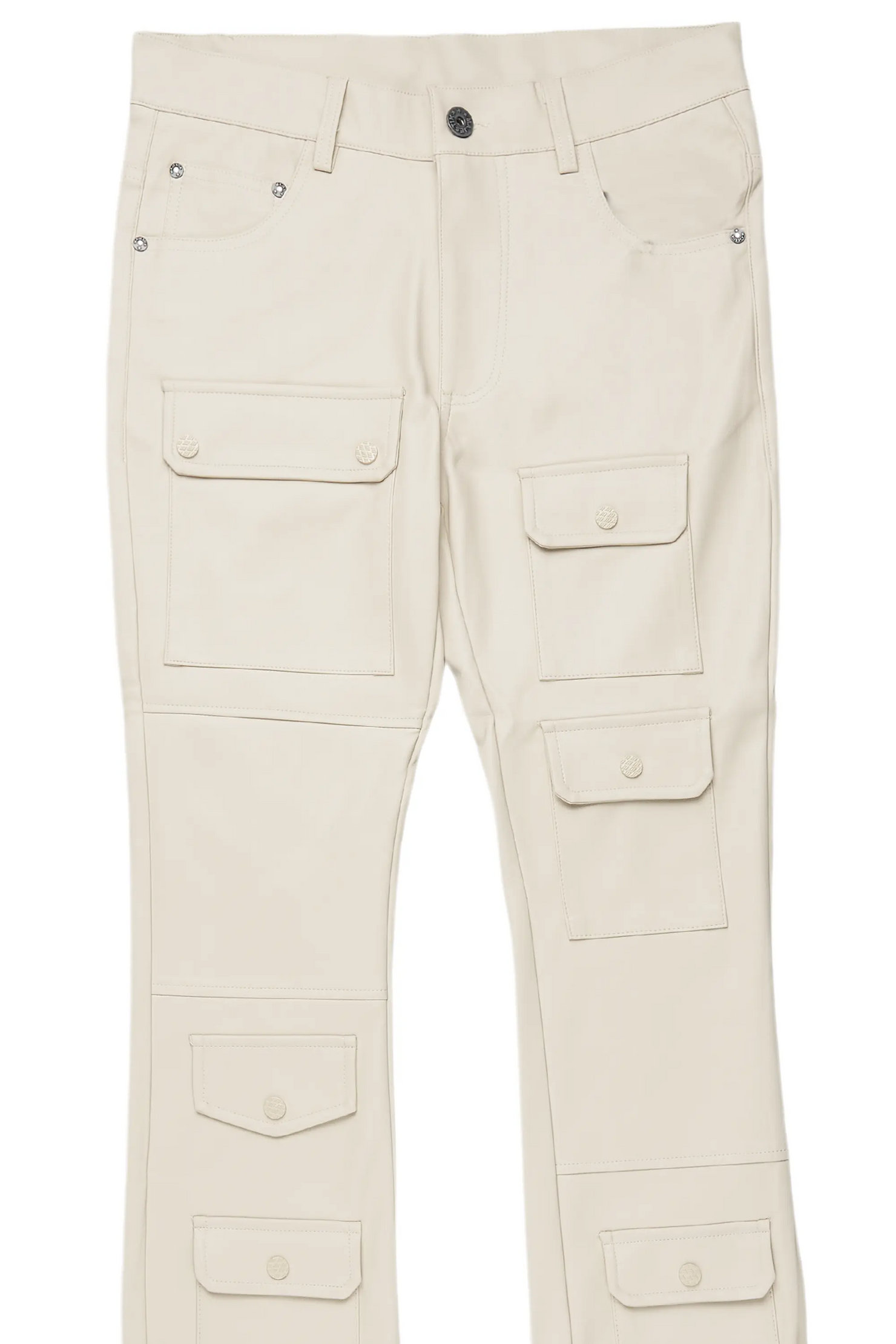 Barossa Beige PU Cargo Stacked Flare Jean