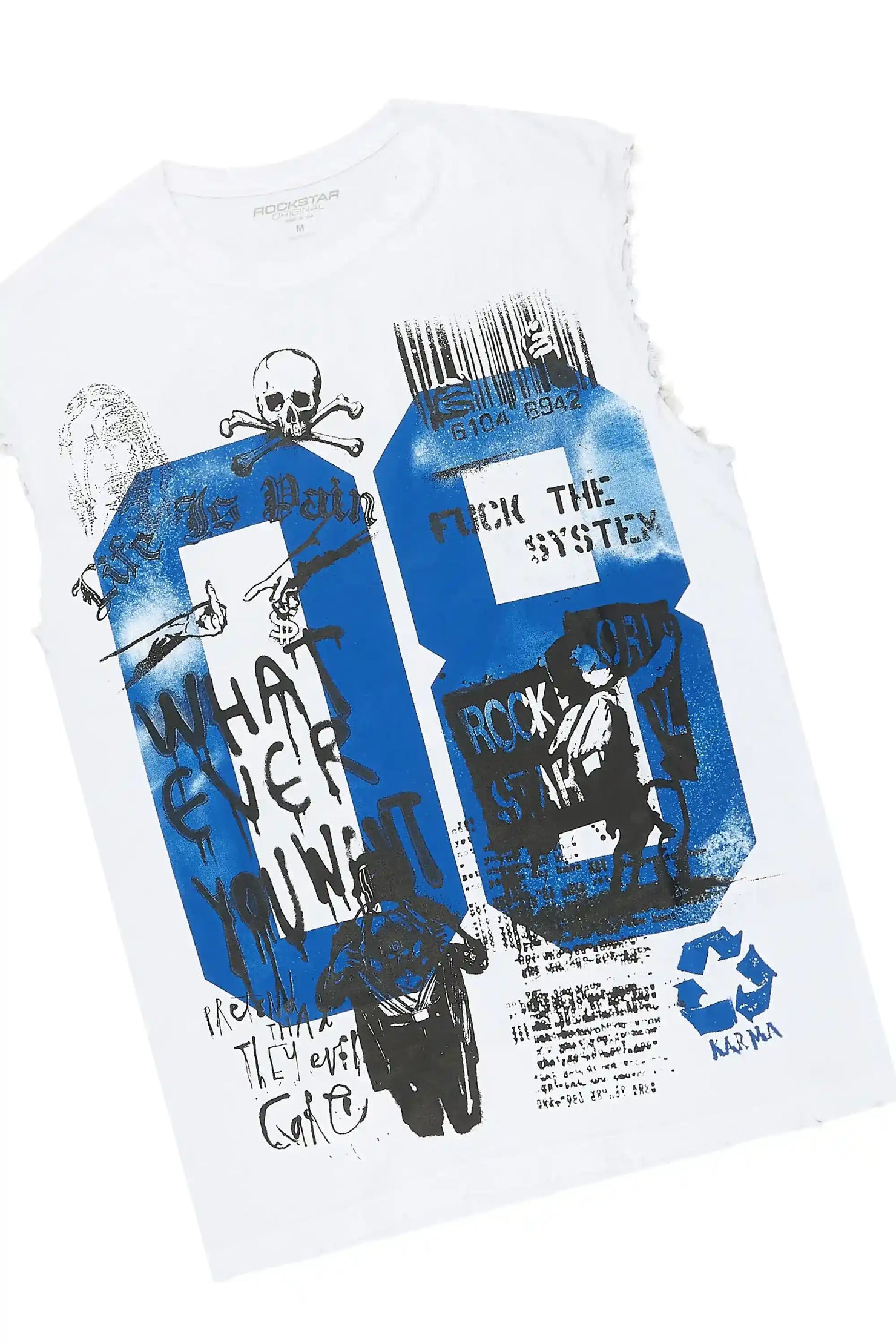 Grill 3.0 White/Blue Oversized Graphic T-Shirt & Jacomus Baggy Fit Jean Set