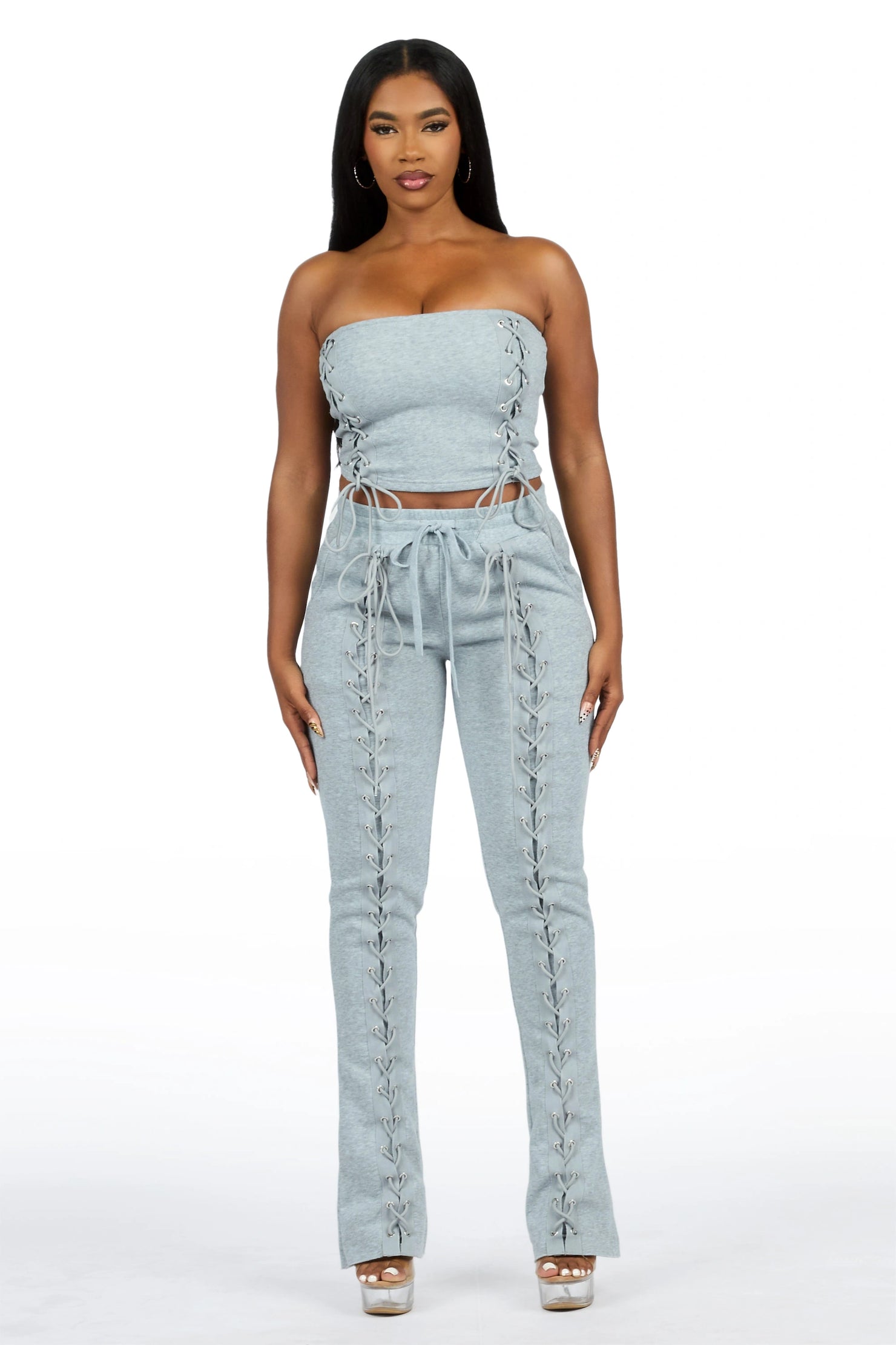 KaeMyna Grey Lace Up Tube Stacked Track Set