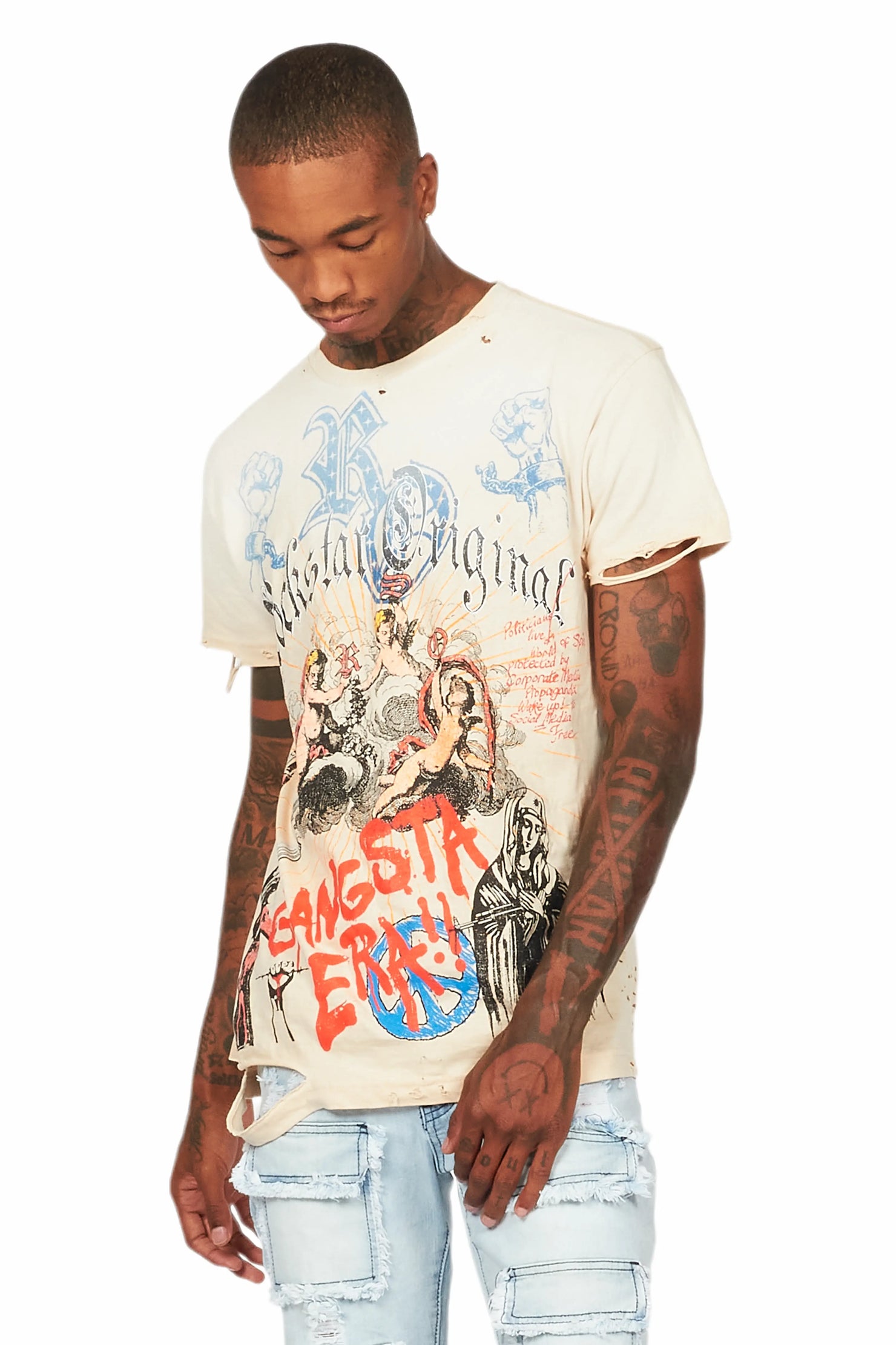 Hank Beige Oversized Graphic T-Shirt