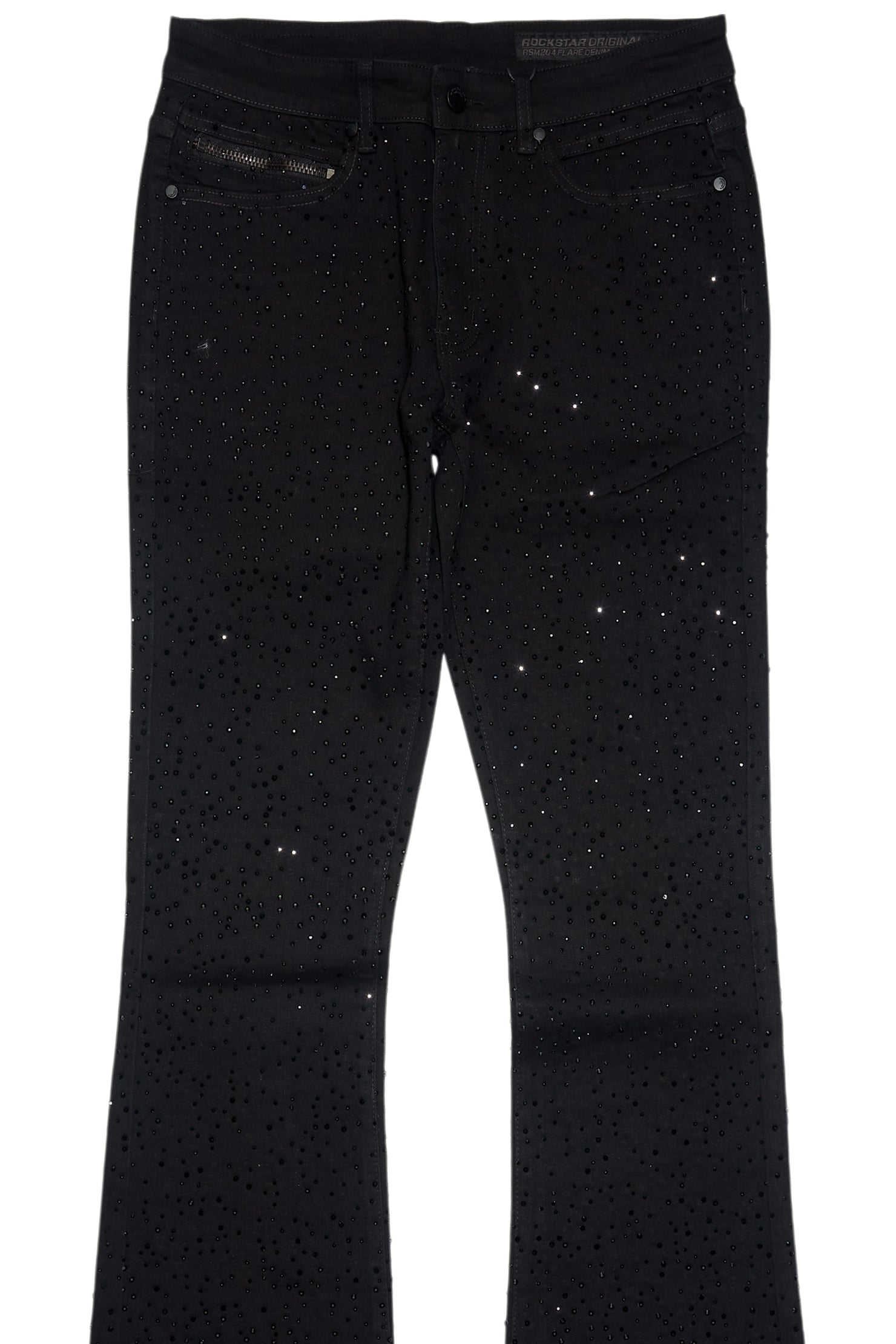 Lucki Black Rhinestone Stacked Flare Jean