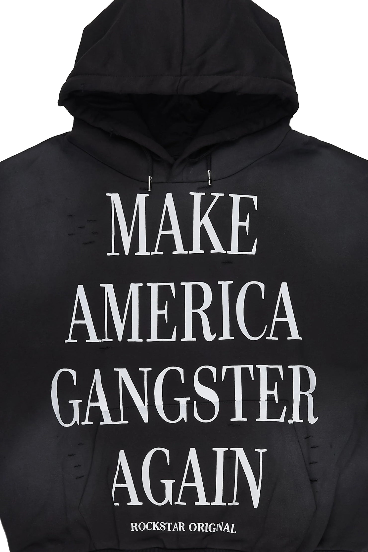 Drako Black Graphic Distressed Cut Sleeve Hoodie