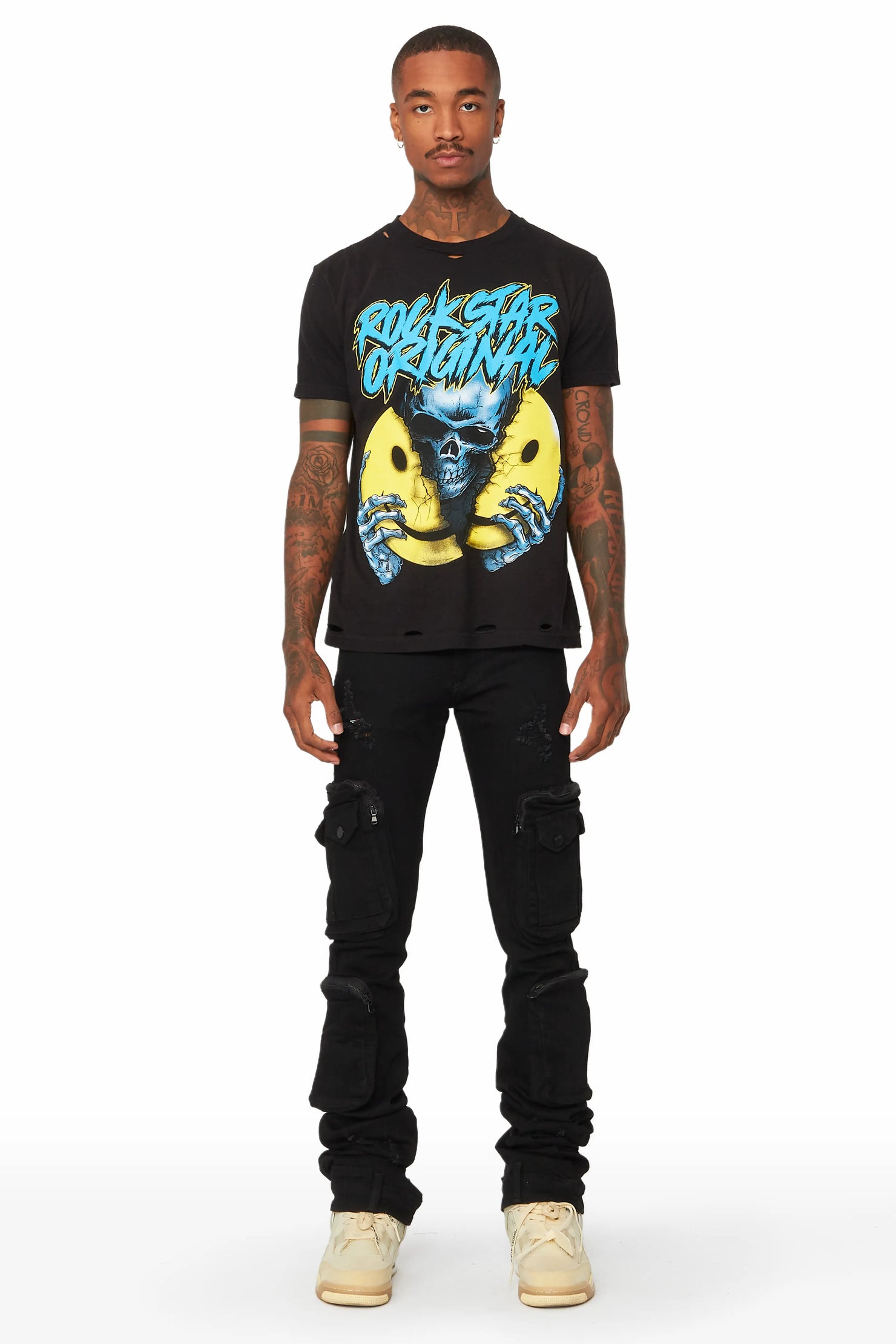 Simon Jet Black Super Stacked Flare Jean