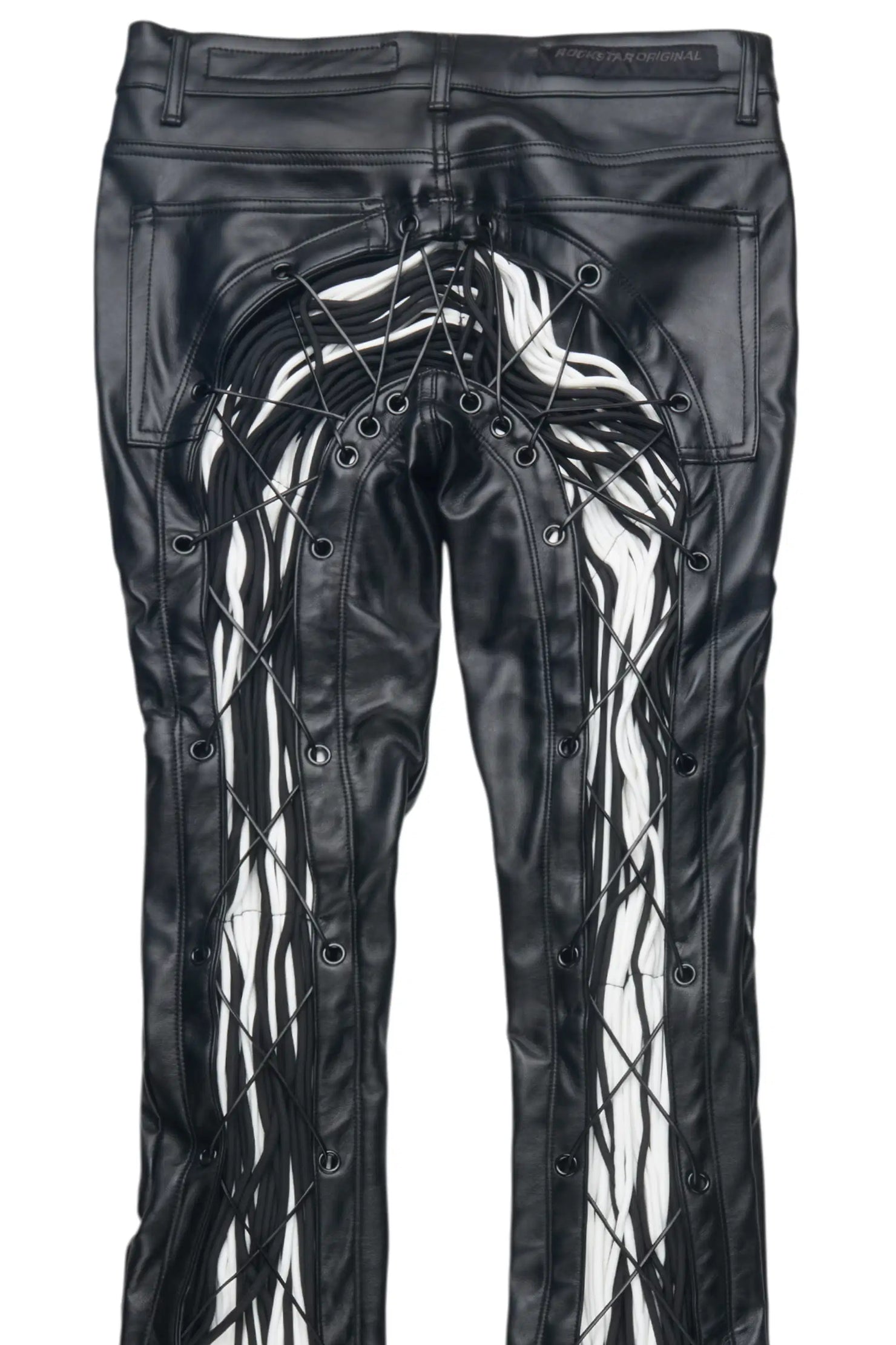 Otto Black Stacked Flare PU Pant