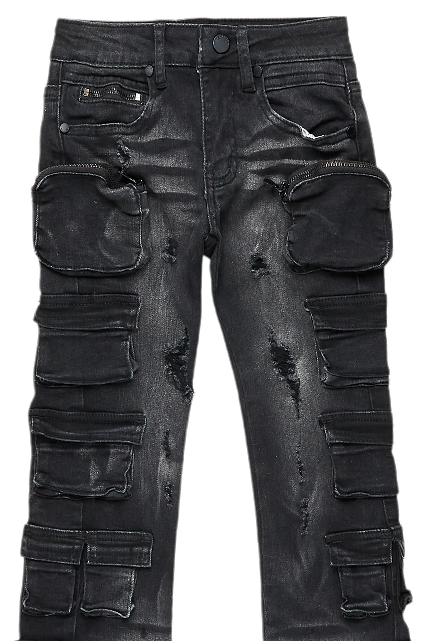 Boys Konrad Grey Wash Cargo Stacked Flare Jean