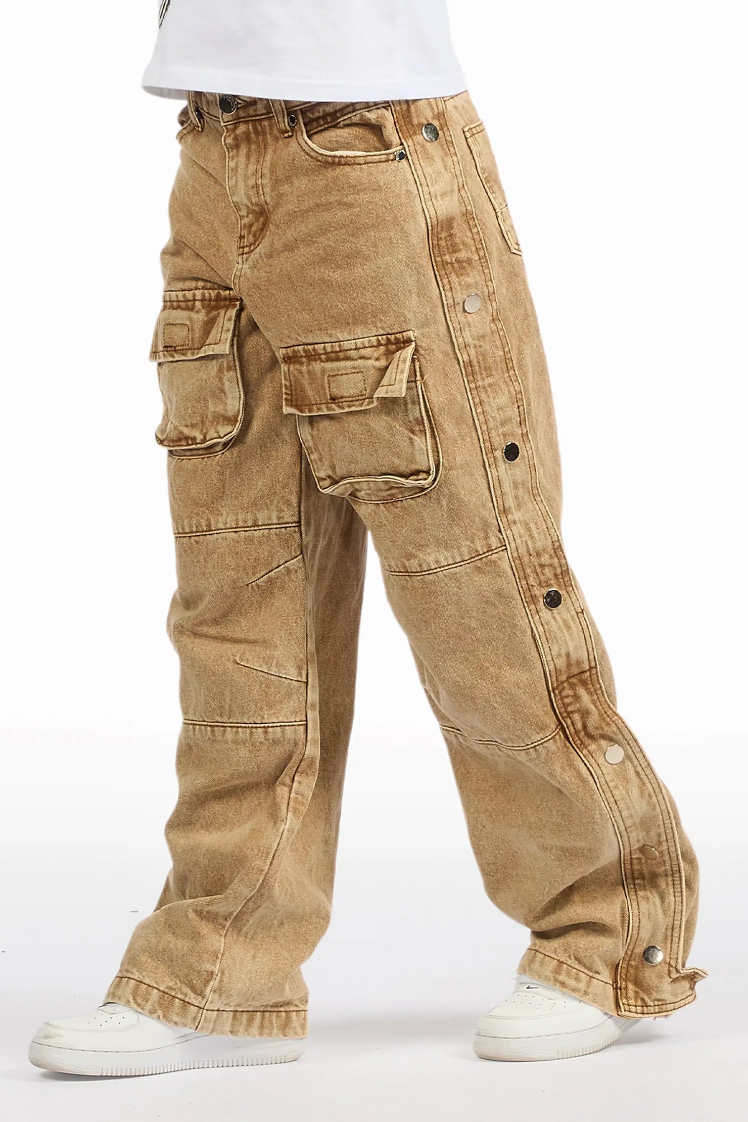 Boys Yuri Beige Baggy Fit Cargo Jean