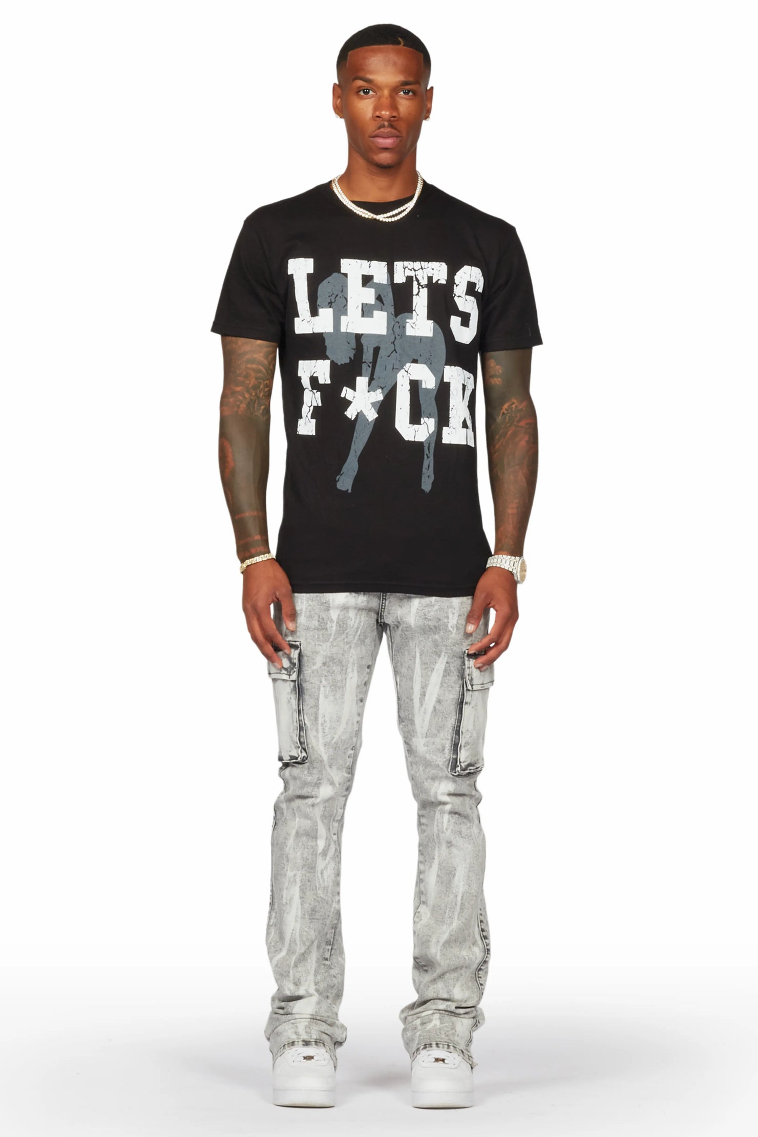 Dandy Light Grey Stacked Flare Cargo Jean