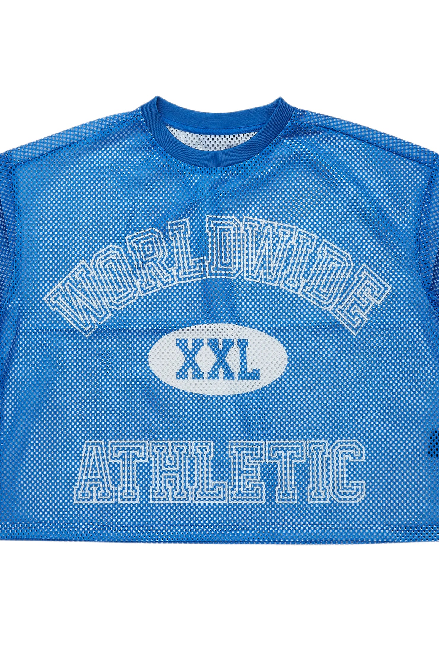 Sabas Royal Blue Graphic Crop Top Mesh Jersey