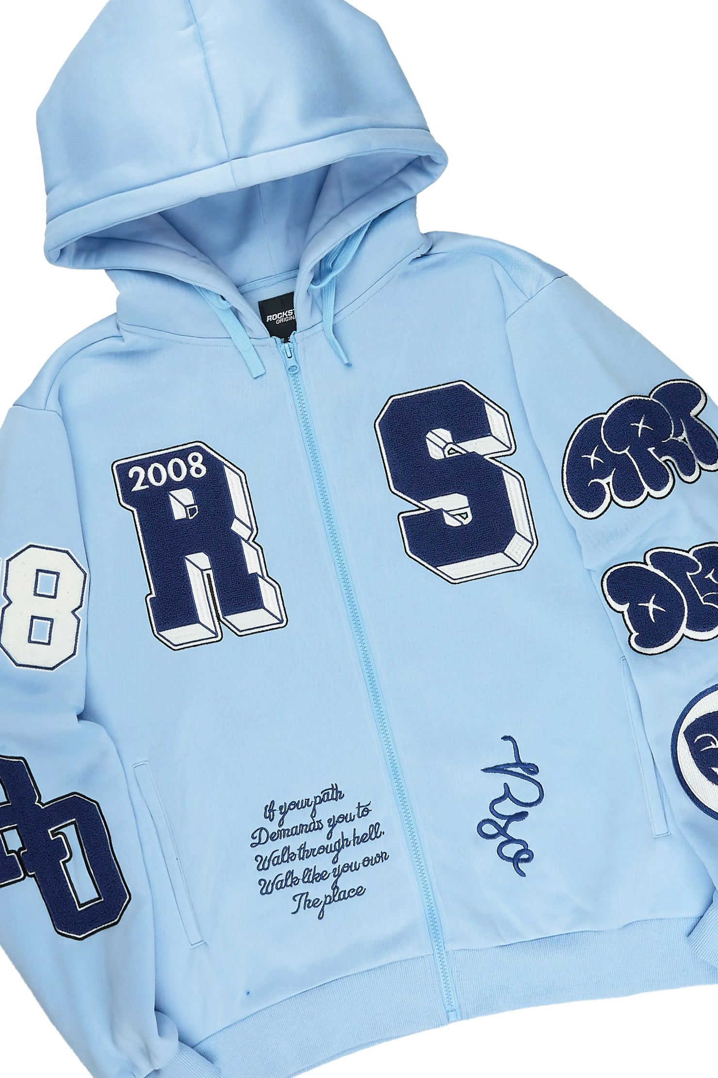 Leslaw Baby Blue Zip Up Hoodie Stacked Track Set