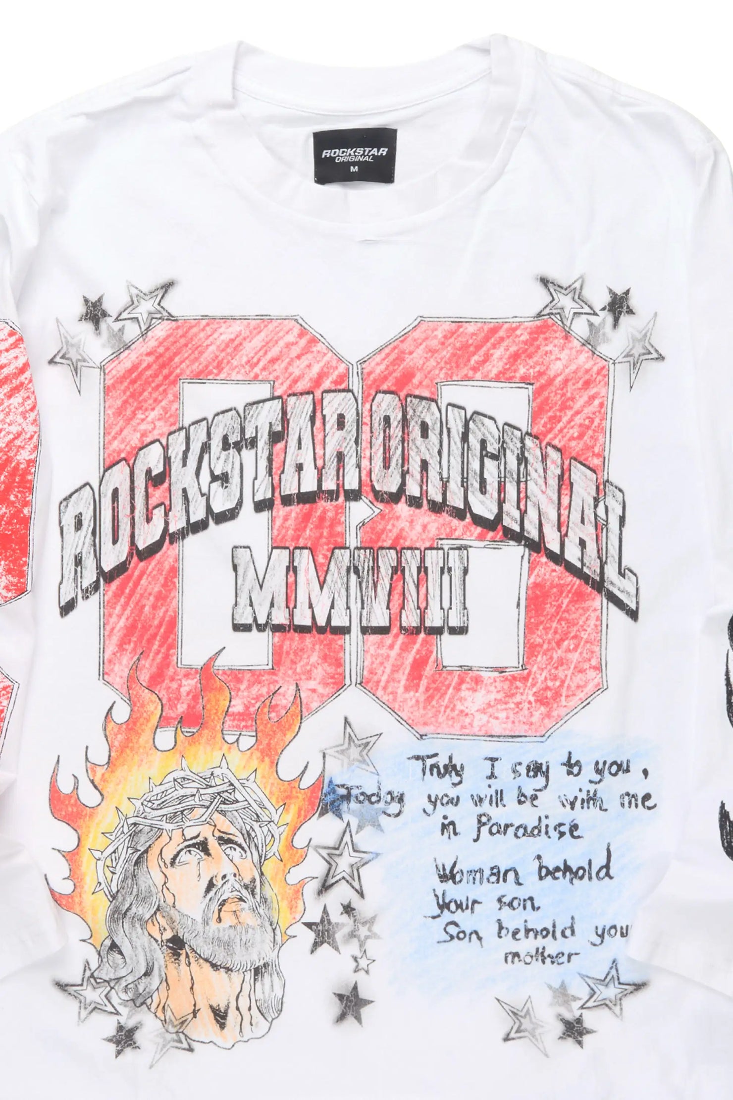 Jesus Crayon White Long Sleeve Graphic T-Shirt