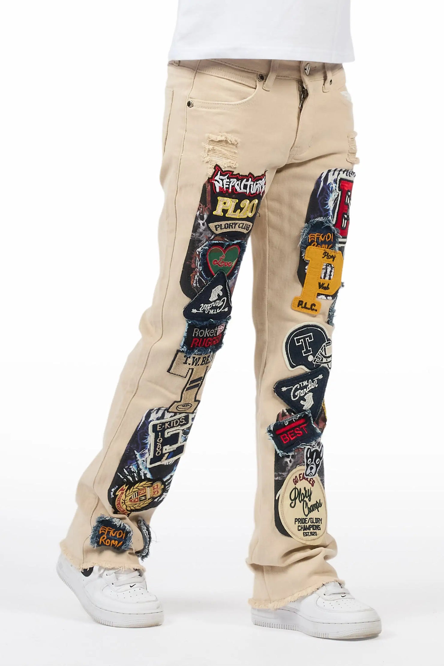 Boys Espen Beige Stacked Flare Jean