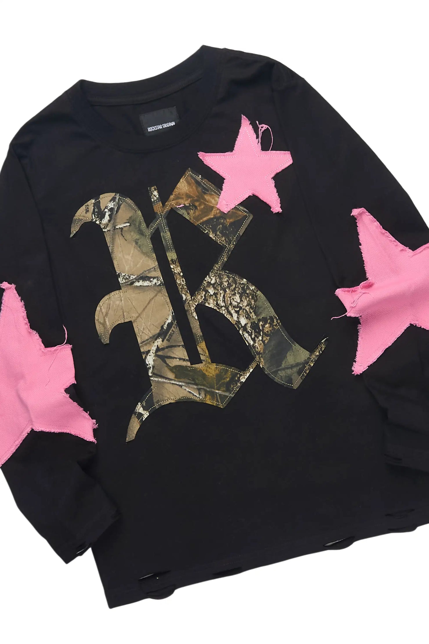 Girls Delgera Black/Pink Long Sleeve T-Shirt Track Set