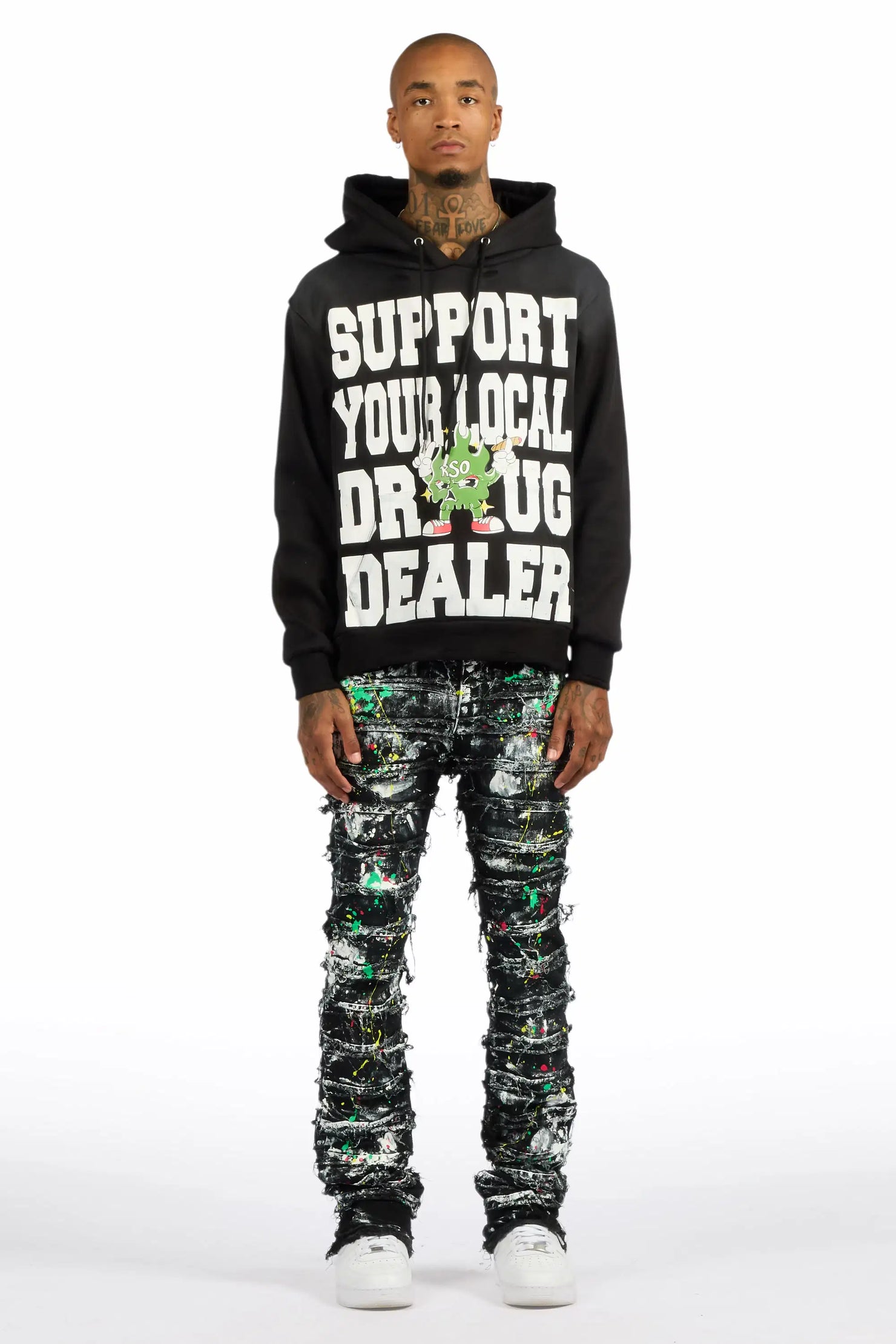 Tarl Black/Black Hoodie/Stacked Flare Jean Set