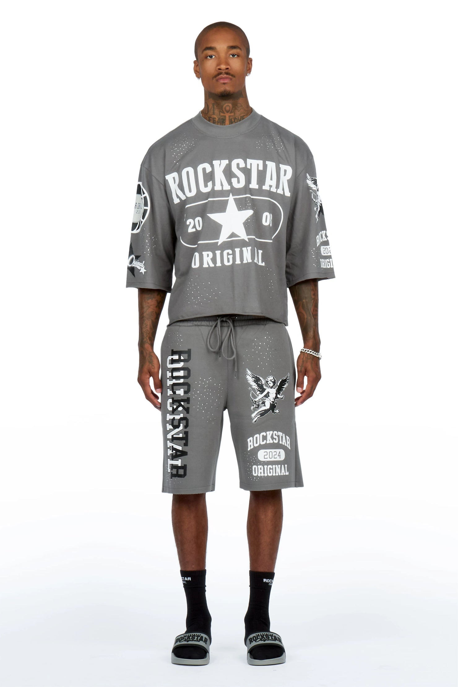 Gutta Grey Rhinestone T-Shirt/Short Set