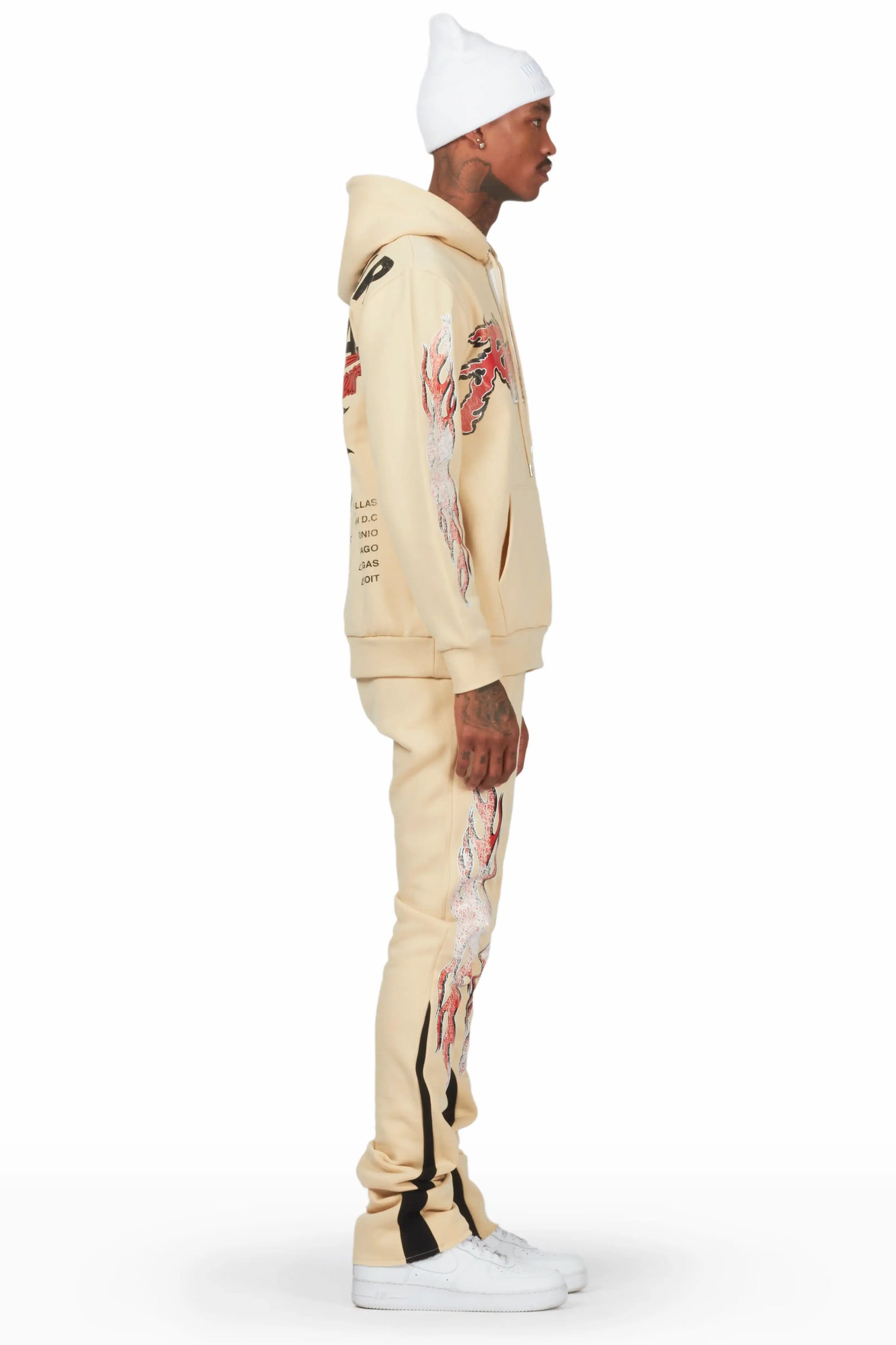 Yash Beige/Black Hoodie Stacked Flare Track Set