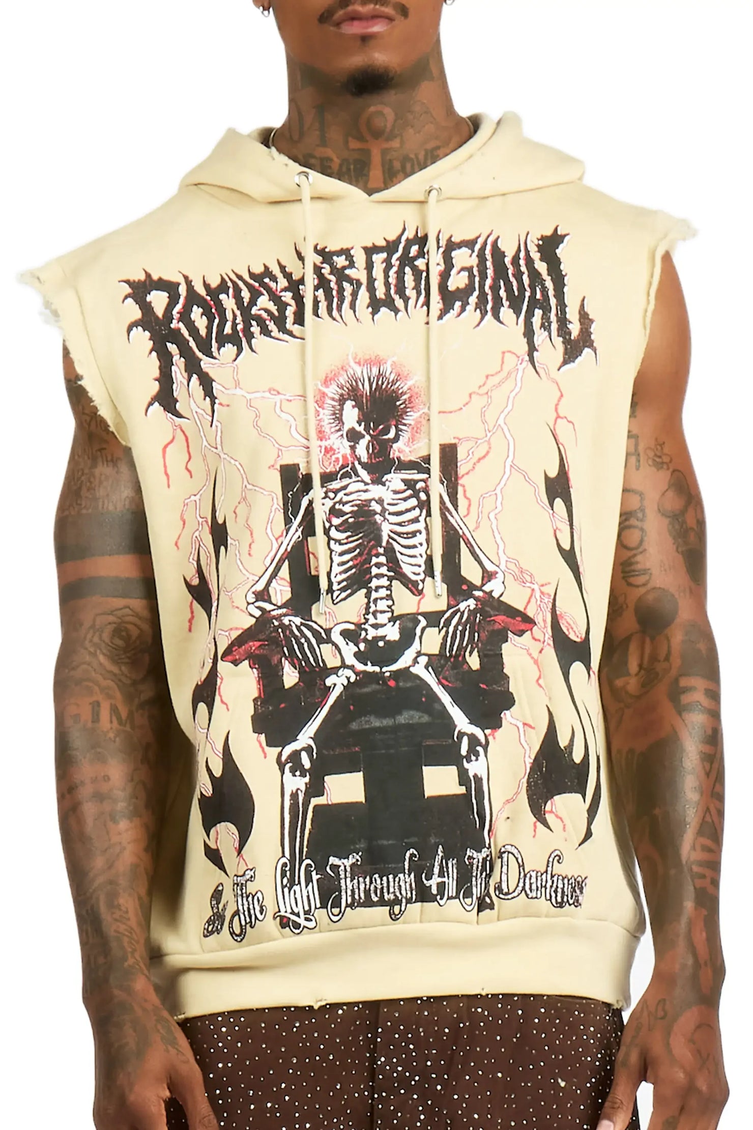 Deathrow 2.0 Beige Cut Sleeve Hoodie