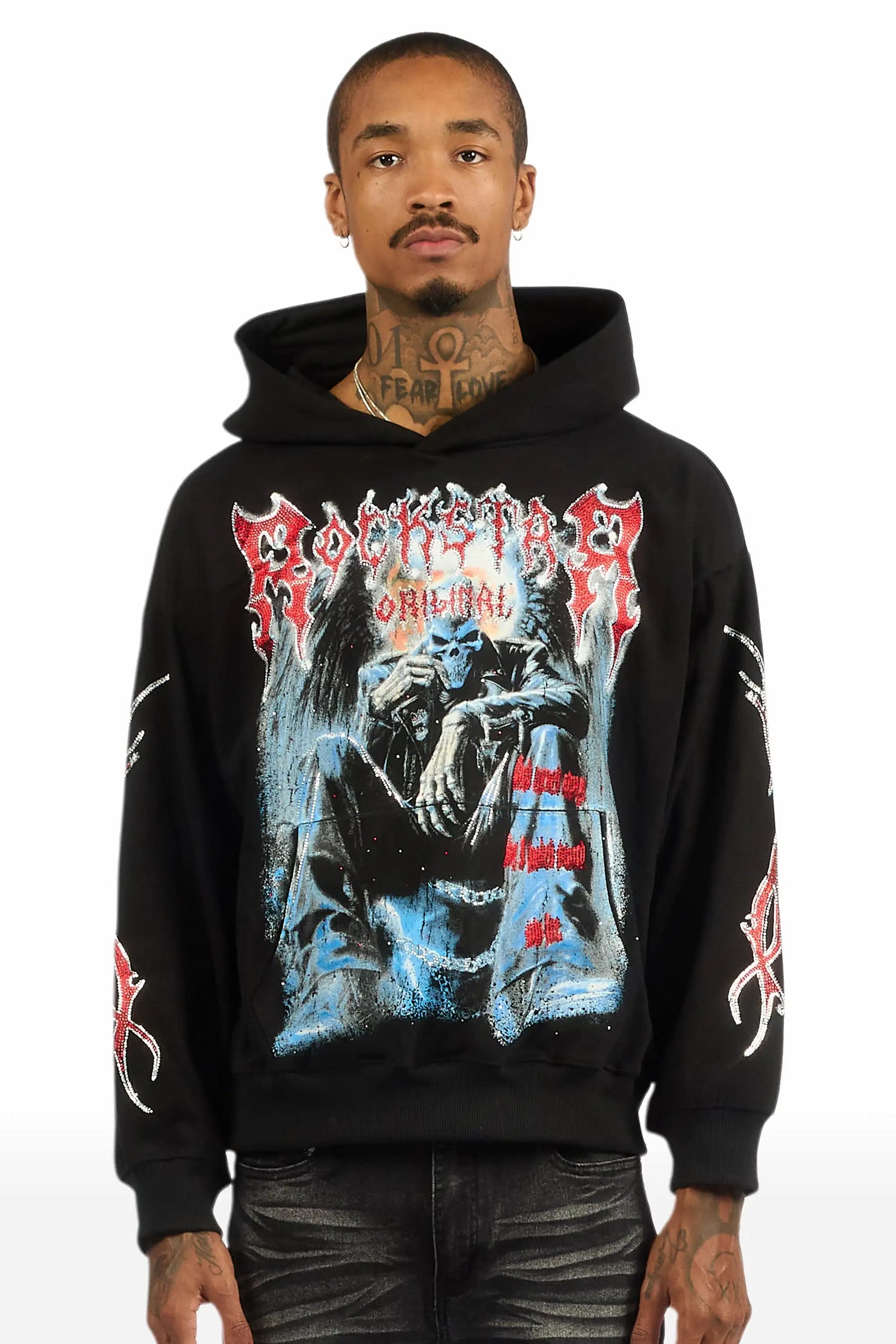 Krowne Black Rhinestone Oversized Hoodie