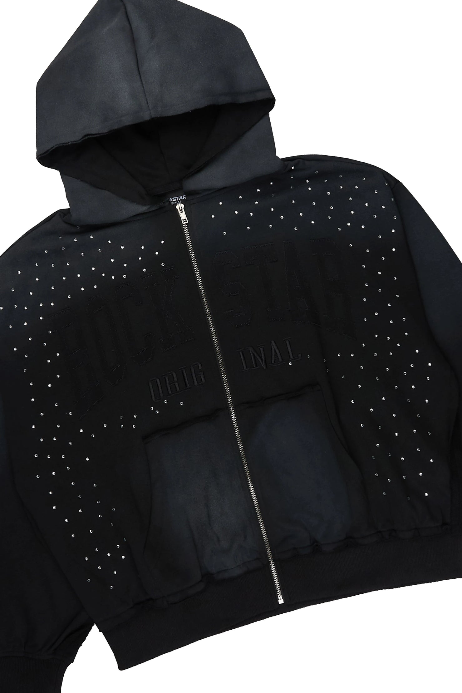 Akila Black Rhinestone Hoodie Double Waisted Short Set